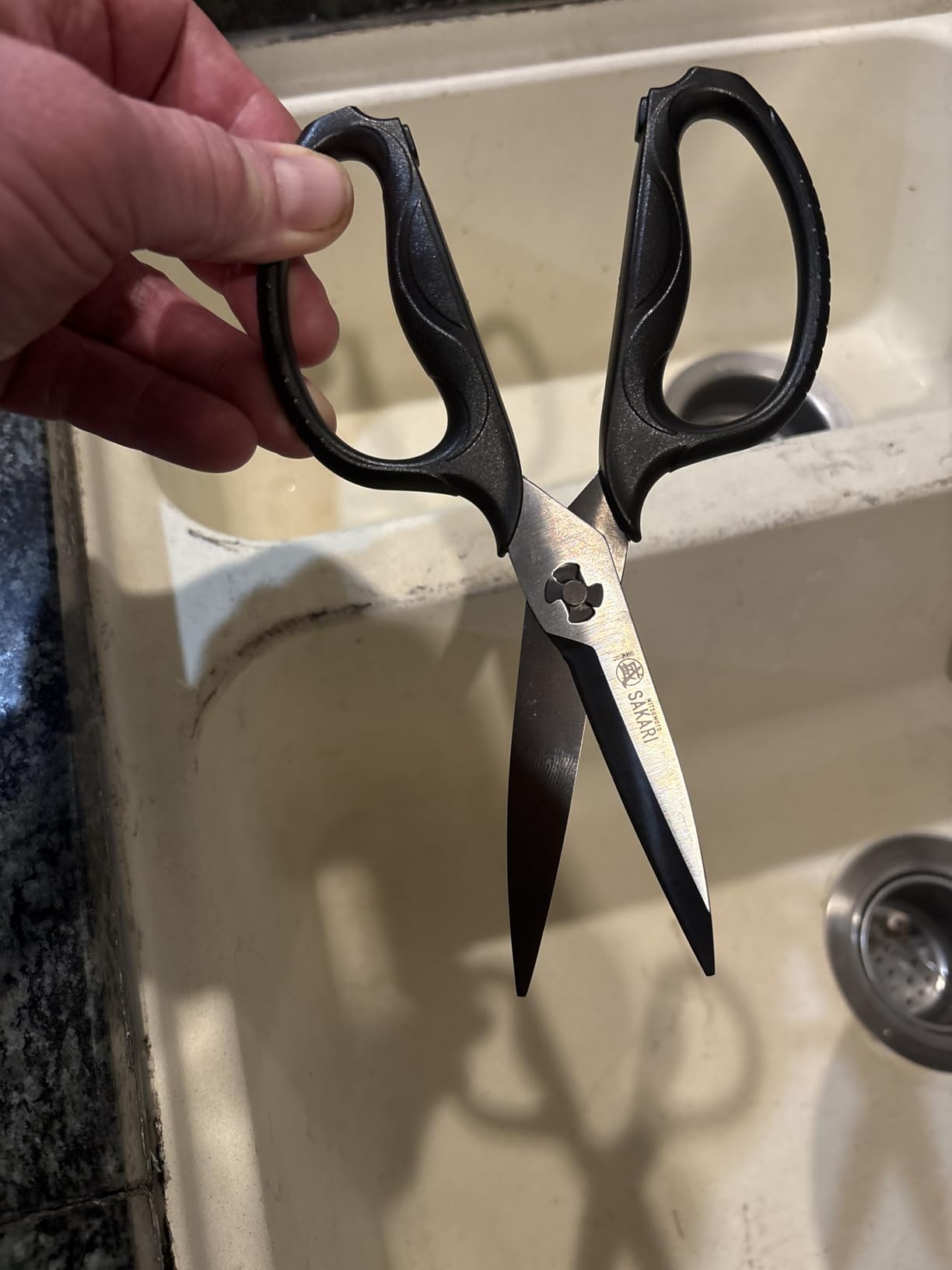 MITSUMOTO SAKARI Japanese Kitchen Scissors, All Purpose, Black Titanium Plated Heavy Duty, Multipurpose Cooking and Herb Scissors with Micro Serrated Edge - Customer Photo 1