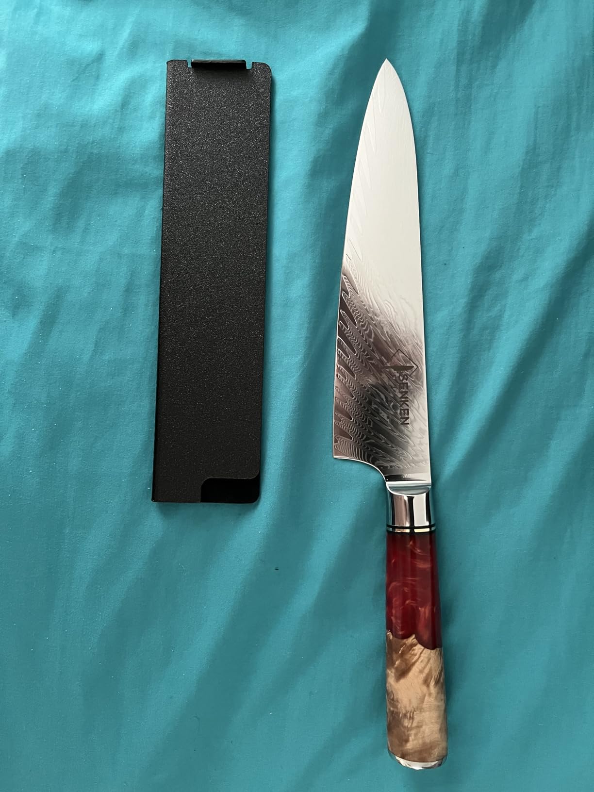 SENKEN 7-Piece Damascus Kitchen Knife Set - Tsunami Collection - 67-Layer Japanese VG10 Steel - Chef's Knife, Cleaver, Santoku, Bread, Boning, & More - Customer Photo 2
