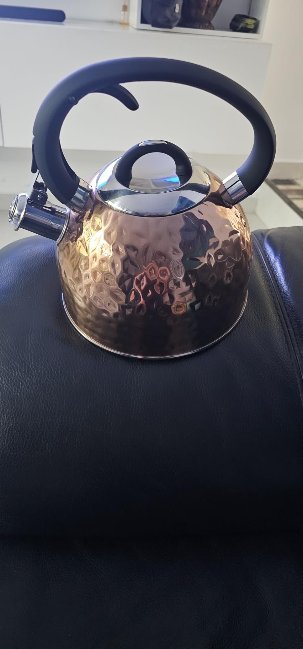 Copper Tea Kettle Stainless Steel Teapot Whistling Kettle Unique Button Control Kettle Outlet Loud Whistle Food Grade Teapot 3.2 Quart / 3 Liter Bronze - Customer Photo 3