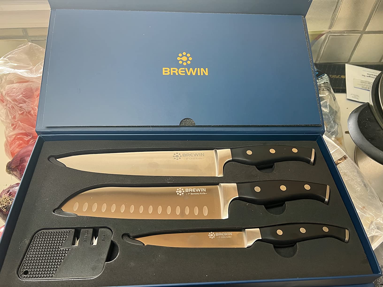 Brewin Professional Kitchen Knives, 3PC Chef Knife Set Sharp Knives for Kitchen High Carbon Stainless Steel, Japanese Cooking Knife with Gift Box Customer Review Brewin Professional Kitchen Knives, 3PC Chef Knife Set Sharp Knives for Kitchen High Carbon Stainless Steel, Japanese Cooking Knife with Gift Box - Customer Photo 1