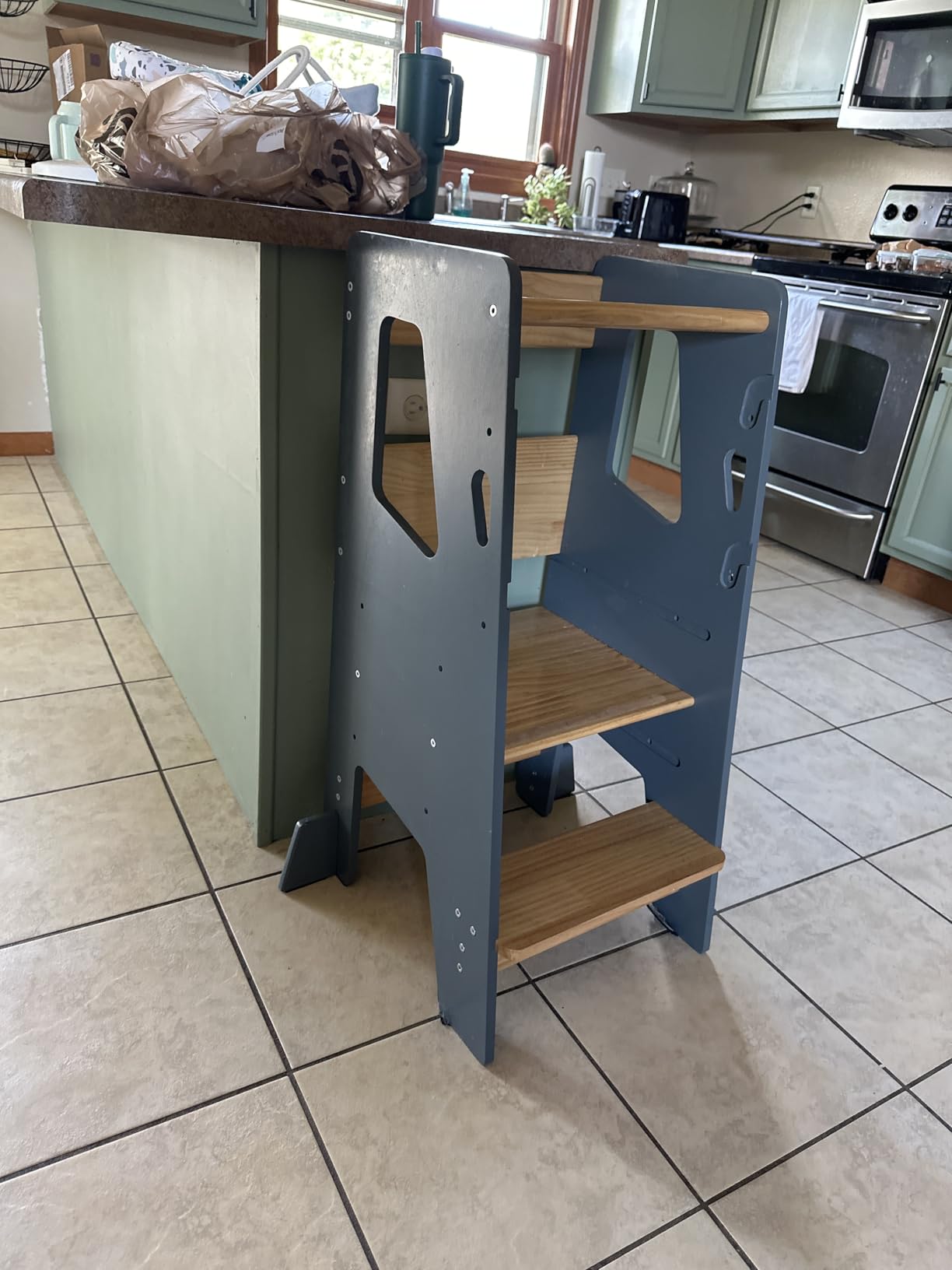 OCODILE Toddler Standing Tower - Adjustable Height Toddler Kitchen Stool Helper - Ideal Kids Kitchen Step Stool for Learning New Skills - Extra Secure with Safety Feet - Gray customer photo 1