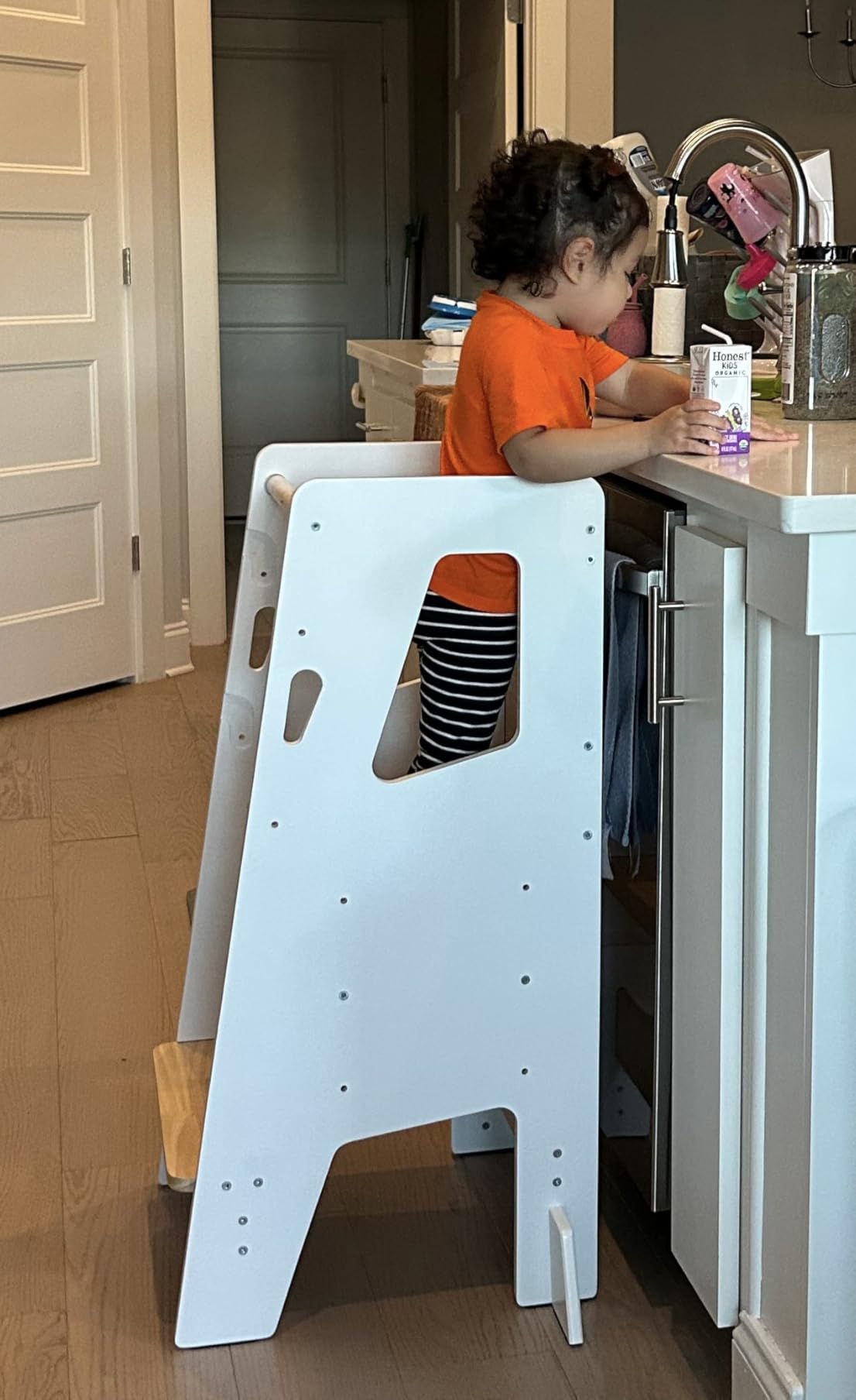OCODILE Toddler Standing Tower - Adjustable Height Toddler Kitchen Stool Helper - Ideal Kids Kitchen Step Stool for Learning New Skills - Extra Secure with Safety Feet - Gray customer photo 2