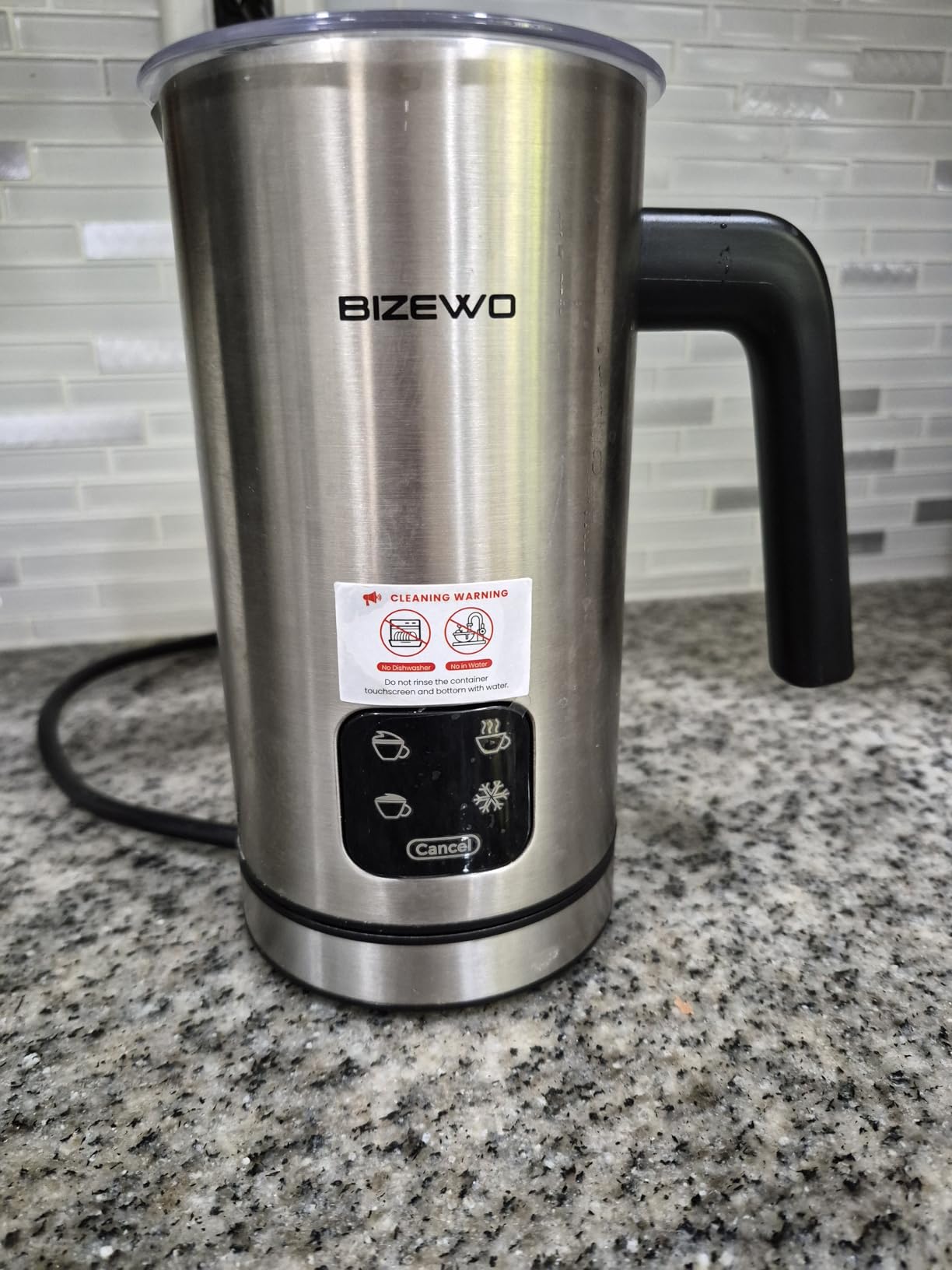 BIZEWO Milk Frother Electric, Warm and Cold Milk Steamer, 4 IN 1 Automatic Milk Warmer Stainless Steel with Touch Screen for Coffee, Latte, Macchiato, Cappuccino, Hot Chocolate - Customer Photo 1