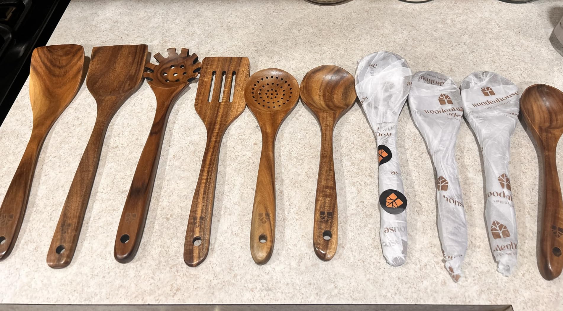 Wooden Spoons for Cooking – 10 Pc Teak Wood Utensil Set, Durable, Nonstick Safe & Heat Resistant with Ergonomic Handles - Customer Photo 2