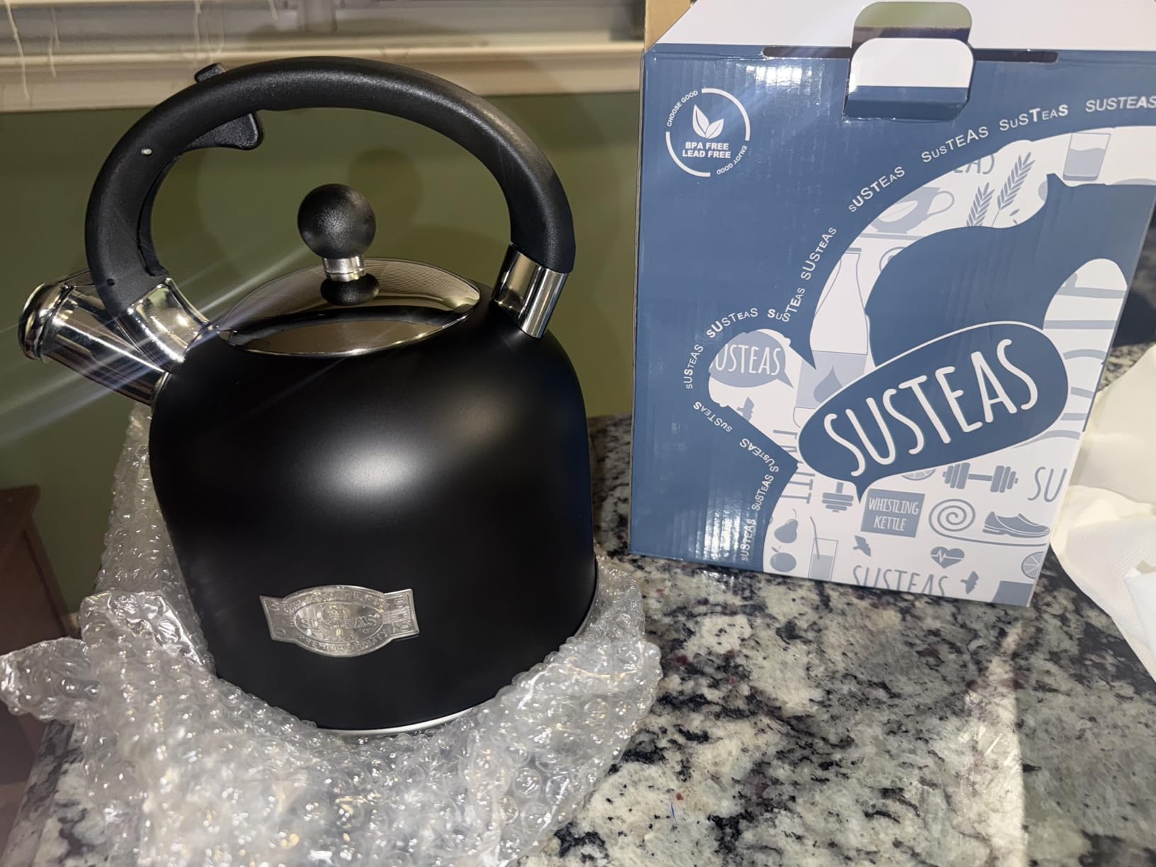 SUSTEAS Tea Kettle - 3.17QT Whistling Kettle with Ergonomic Handle - Premium Stainless Steel Tea Pots for Stove Top, Chic Vintage Teapot with Composite Base, Work for All Stovetops (Black) Customer Review SUSTEAS Tea Kettle - 3.17QT Whistling Kettle with Ergonomic Handle - Premium Stainless Steel Tea Pots for Stove Top, Chic Vintage Teapot with Composite Base, Work for All Stovetops (Black) - Customer Photo 2