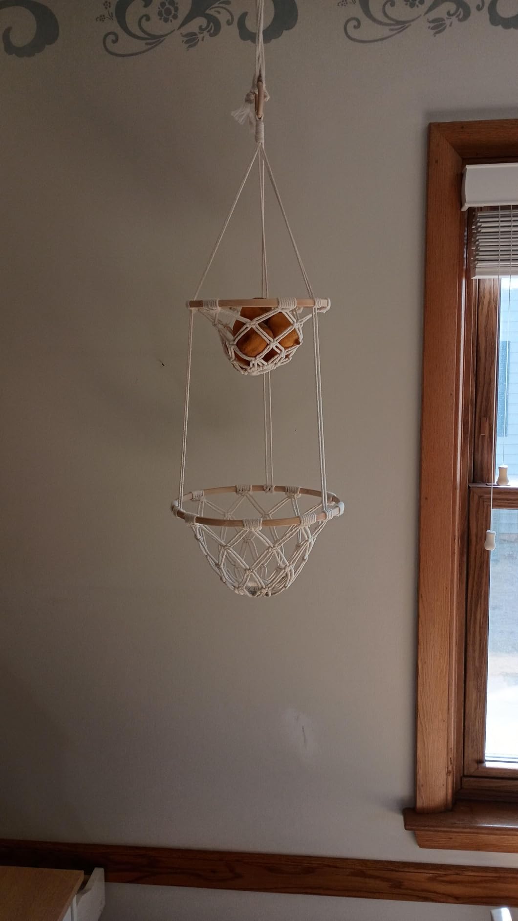 2 Tier Macrame Hanging Fruit Basket, Boho Vegetable Holder for Kitchen Food Storage with Hook Customer Review 2 Tier Macrame Hanging Fruit Basket, Boho Vegetable Holder for Kitchen Food Storage with Hook - Customer Photo 2