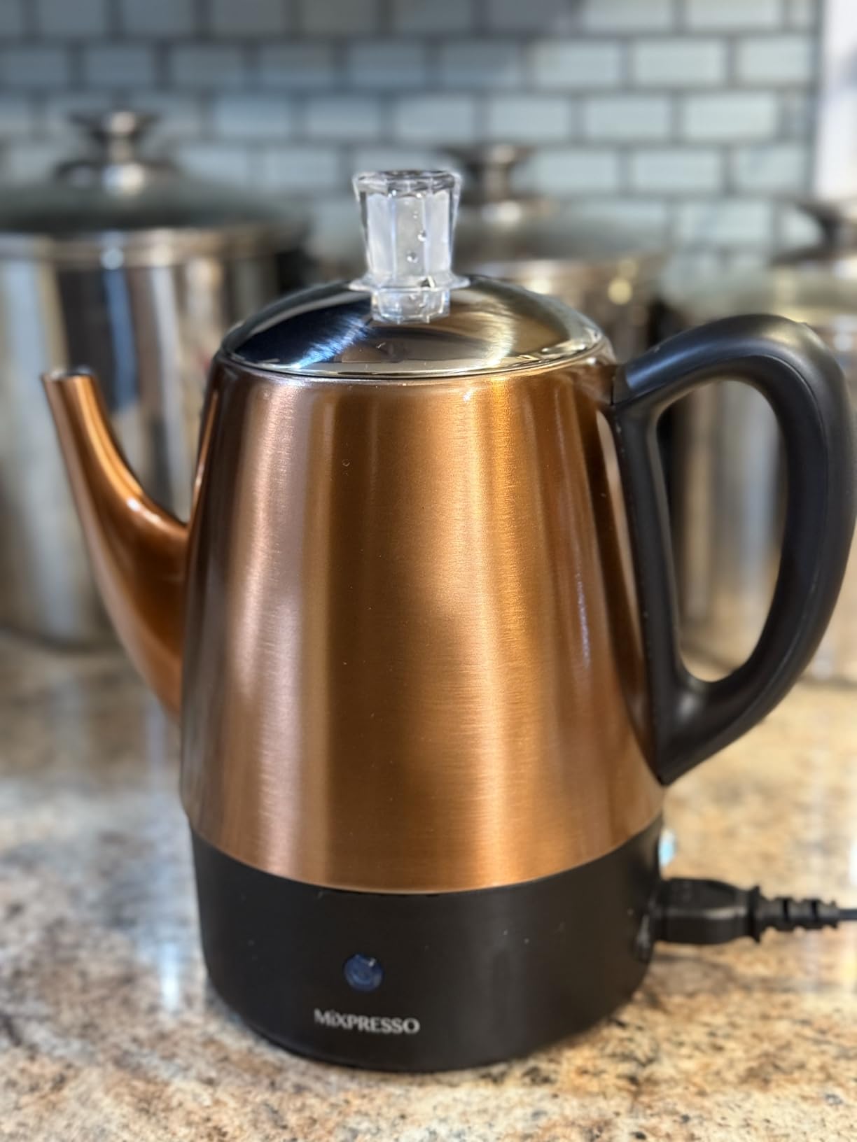 Mixpresso Small Electric Percolator Coffee Pot 4 Cup Stainless Steel - Coffee Percolator Electric with Keep Warm Function - Auto Shut-Off for Safe Daily Brewing - Customer Photo 1