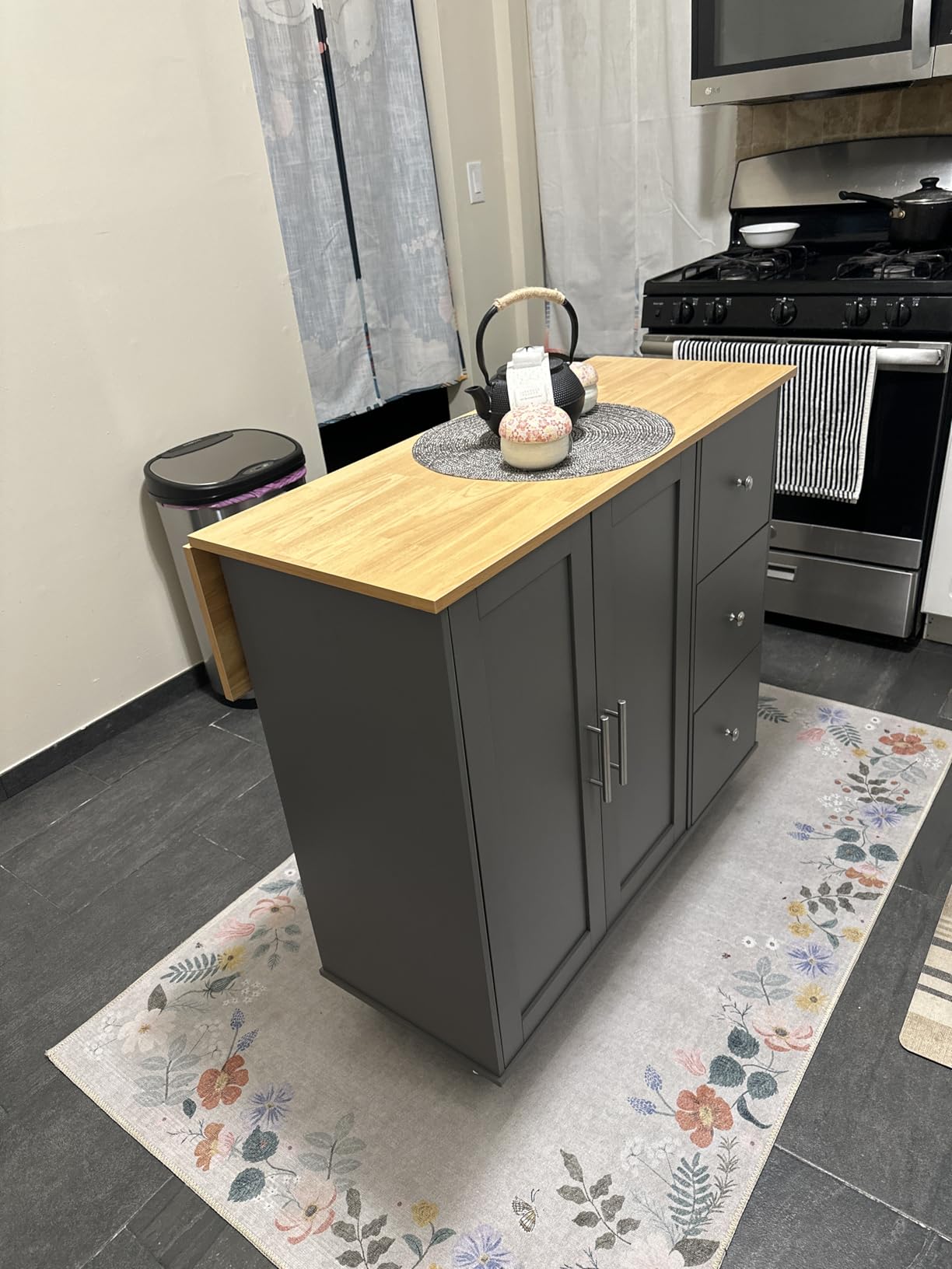Shintenchi Kitchen Island Cart with Storage,Rolling Kitchen Island Side Table on Wheels with Large Worktop,Storage Cabinet,Towel Rack,Drawers and Open Shelves for Kitchen,Dinning Room,White - Customer Photo 2