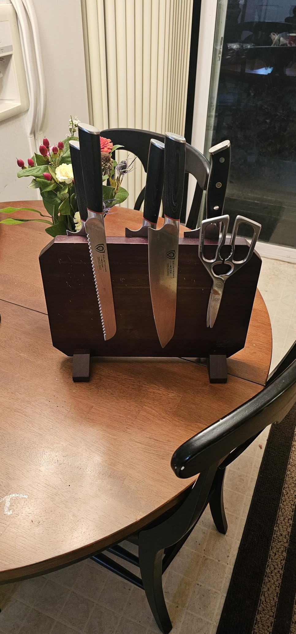 HOSHANHO Magnetic Knife Block 14 x 10 Inches, Double Sided Magnetic Knife Holder Rack for Kitchen Counter, Acacia Wood Magnetic Knife Storage Stand with Knife Sharpener - Customer Photo 1