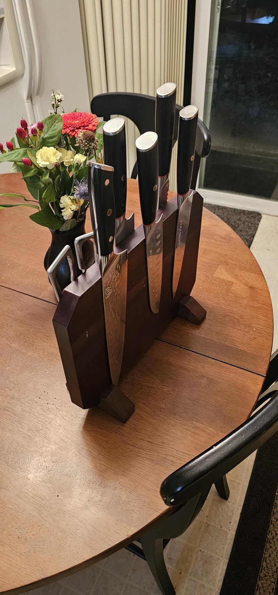 HOSHANHO Magnetic Knife Block 14 x 10 Inches, Double Sided Magnetic Knife Holder Rack for Kitchen Counter, Acacia Wood Magnetic Knife Storage Stand with Knife Sharpener - Customer Photo 2