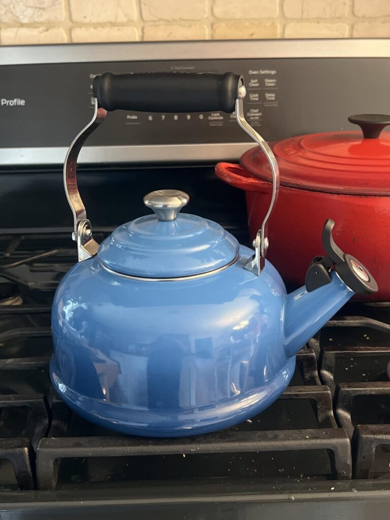 Le Creuset Enamel On Steel Whistling Tea Kettle with Metal Finishes, 1.7 qt., Flame Customer Review Best Stovetop Water Kettle