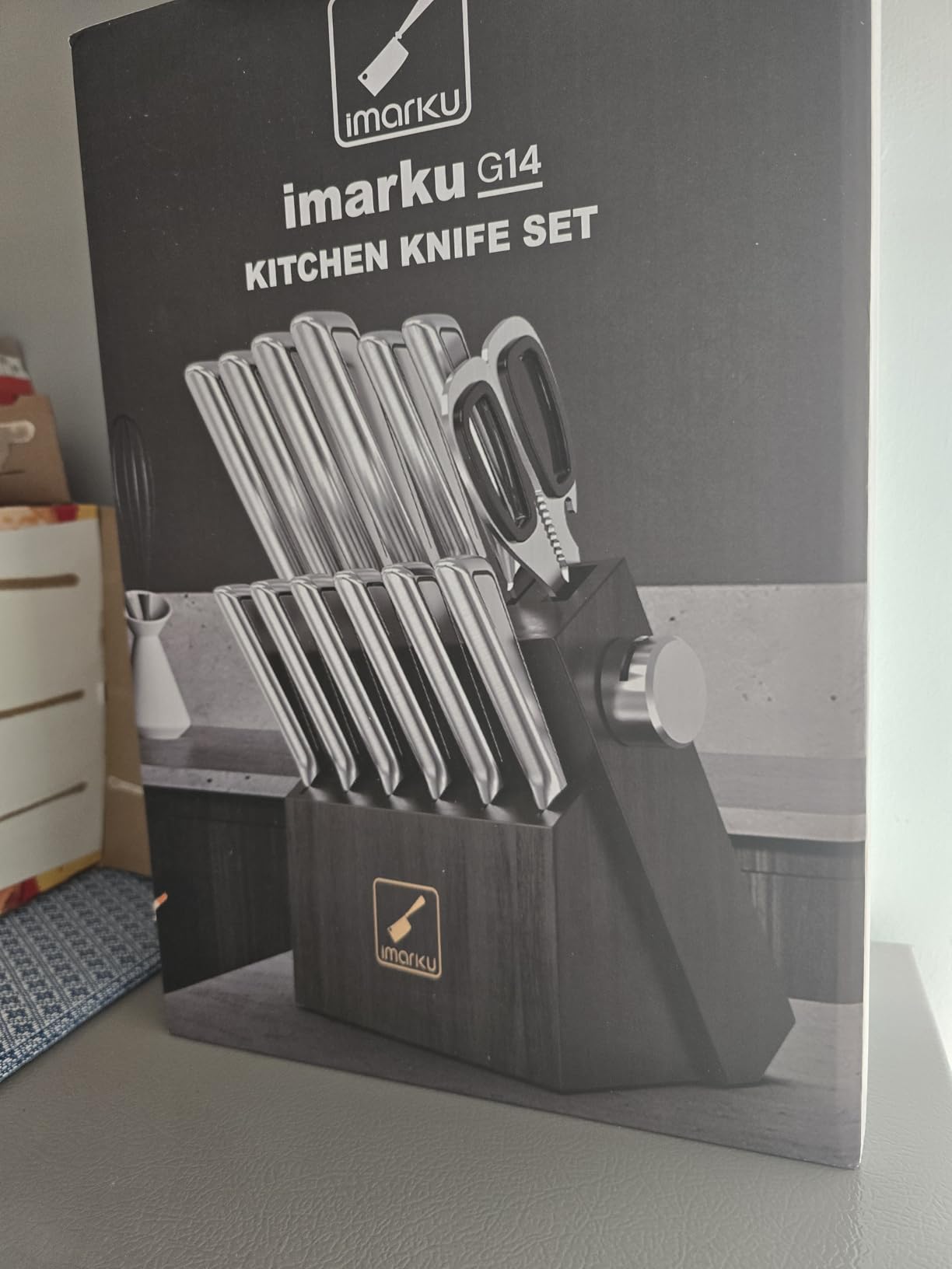 Knife Sets for Kitchen with Block imarku G14 Japanese Knife Set Stainless Steel Kitchen 14pcs, Built-in Sharpener, Sharp Knives with Non-slip Ergonomic Handle - Dishwasher Safe, Home Essential Gifts - Customer Photo 3