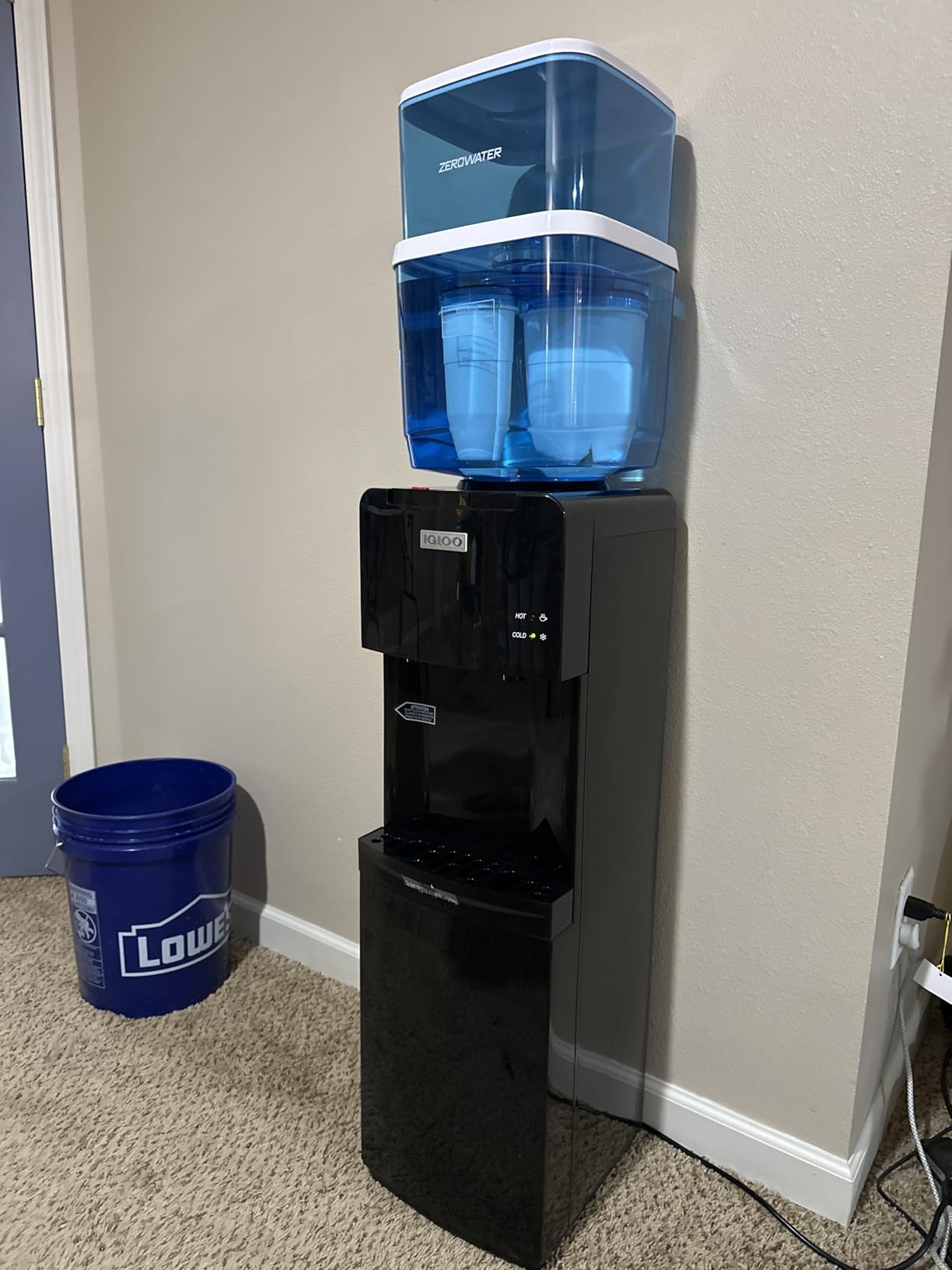 Igloo Top Loading Water Cooler – Hot & Cold Dispenser – Black & Stainless Steel, Holds 3 & 5 Gallon Jugs, Child Safety Lock – for Homes, Kitchens, Offices, Dorms - Customer Photo 1
