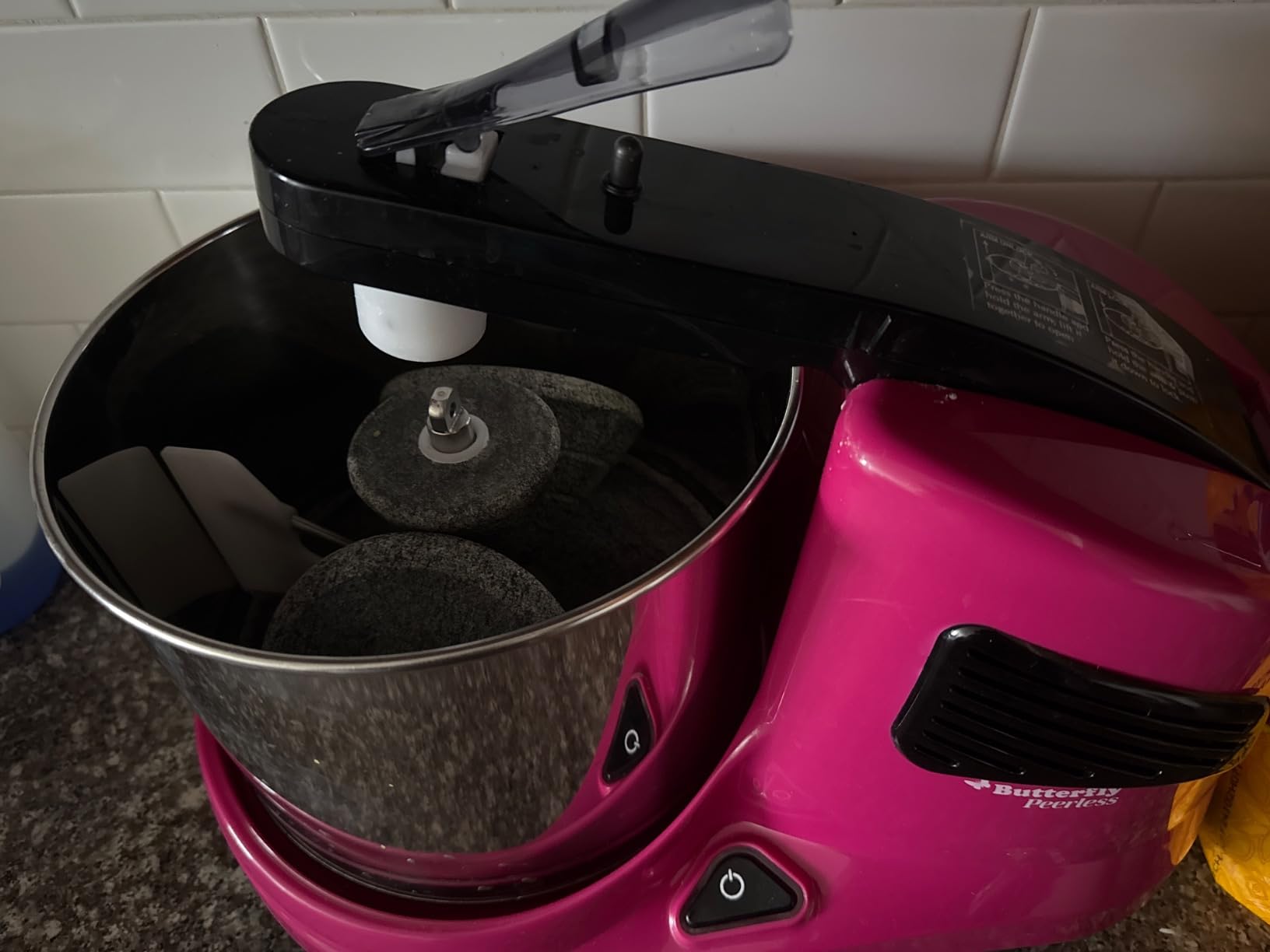Butterfly Peerless 3-Stone Wet Grinder with Atta Kneader & Coconut Scraper, 2-Liter, 110V for USA & Canada, Pink Customer Review Butterfly Peerless 3-Stone Wet Grinder with Atta Kneader & Coconut Scraper, 2-Liter, 110V for USA & Canada, Pink - Customer Photo 1