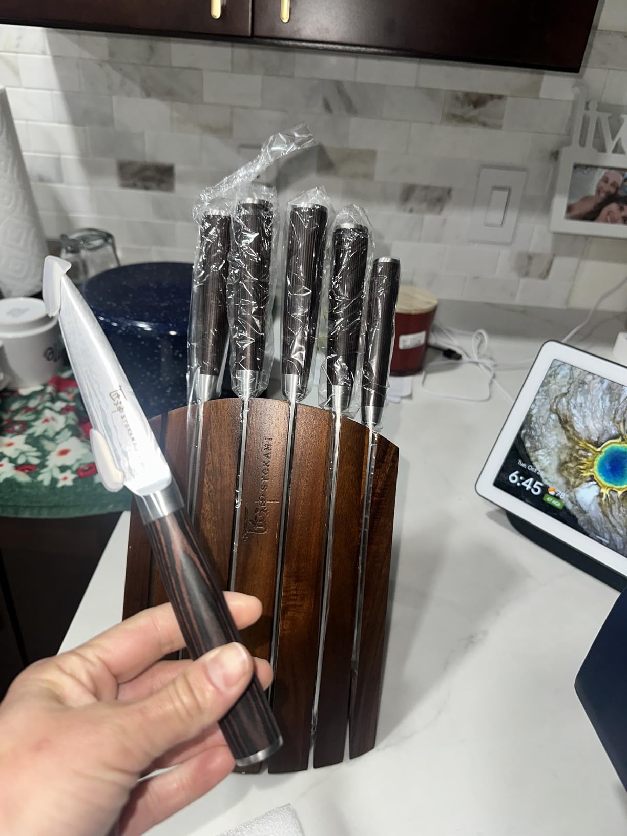 Knife Set 7 Piece Japanese Style Kitchen Knife Set With Foldable Magnetic Acacia Wood Block Sharp High Carbon Stainless Steel Knives Set for Kitchen with Anti-slip Handle Customer Review Knife Set 7 Piece Japanese Style Kitchen Knife Set With Foldable Magnetic Acacia Wood Block Sharp High Carbon Stainless Steel Knives Set for Kitchen with Anti-slip Handle - Customer Photo 1