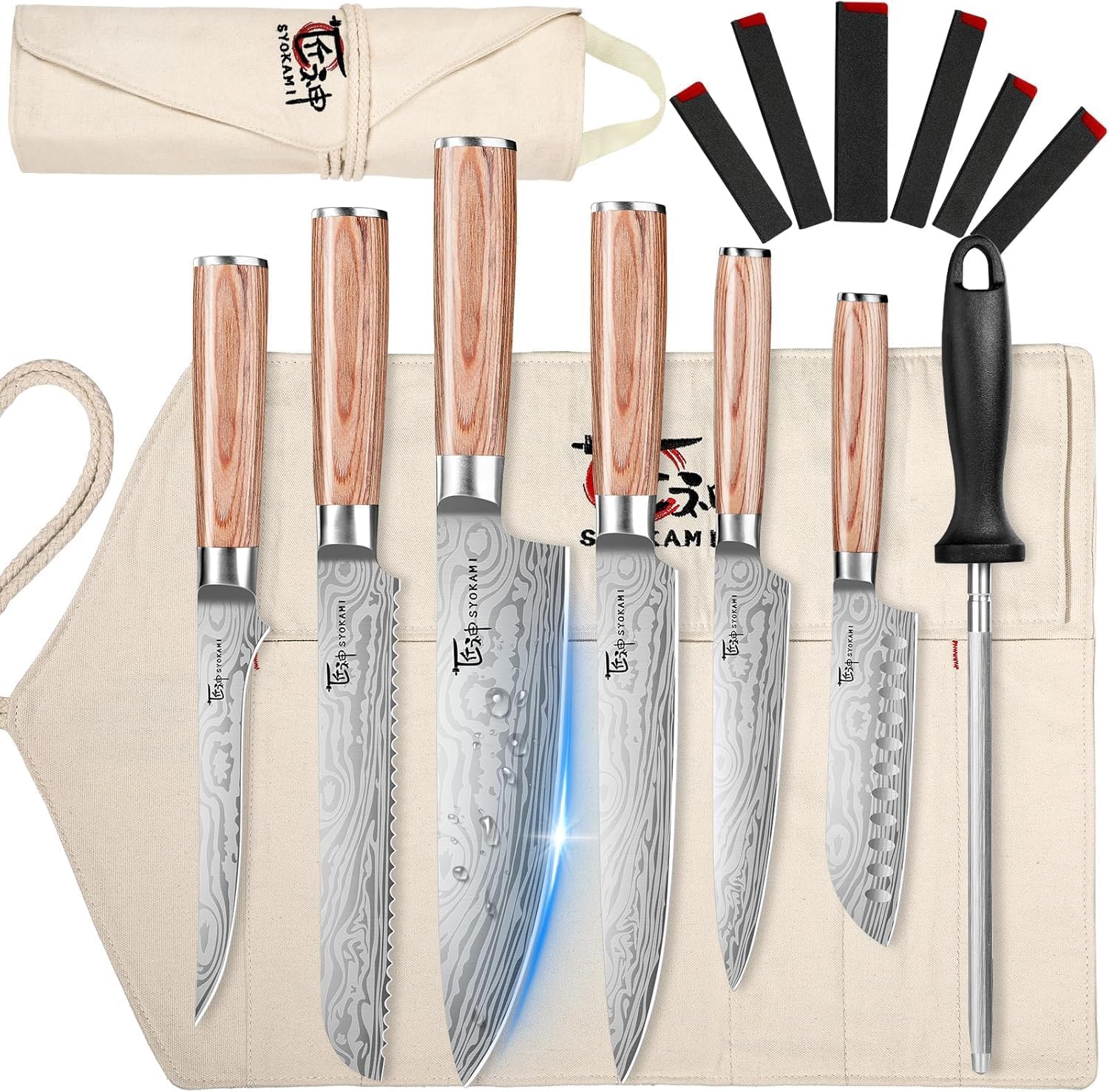 14pcs Chef Knife Set with Roll Bag, Professional Stainless Steel Japanese Knife Set with Pakkawood Handle for Professional Chef, Camping, Travel, BBQ, RV or Gift Beige Customer Review 14pcs Chef Knife Set with Roll Bag, Professional Stainless Steel Japanese Knife Set with Pakkawood Handle for Professional Chef, Camping, Travel, BBQ, RV or Gift Beige - Customer Photo 1