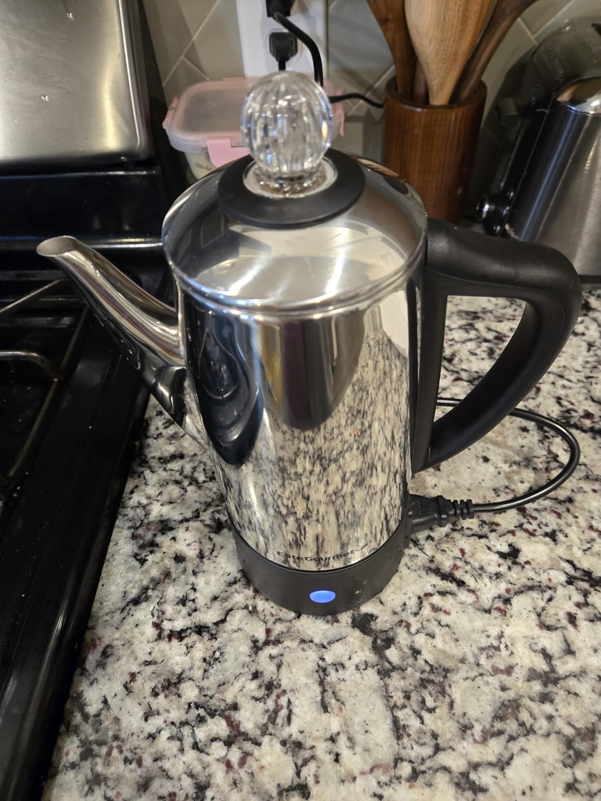 Elite Gourmet EC140 Electric 6-Cup Coffee Percolator with Keep Warm, Clear Brew Progress Knob Cool-Touch Handle Cord-less Serve, Stainless Steel - Customer Photo 1