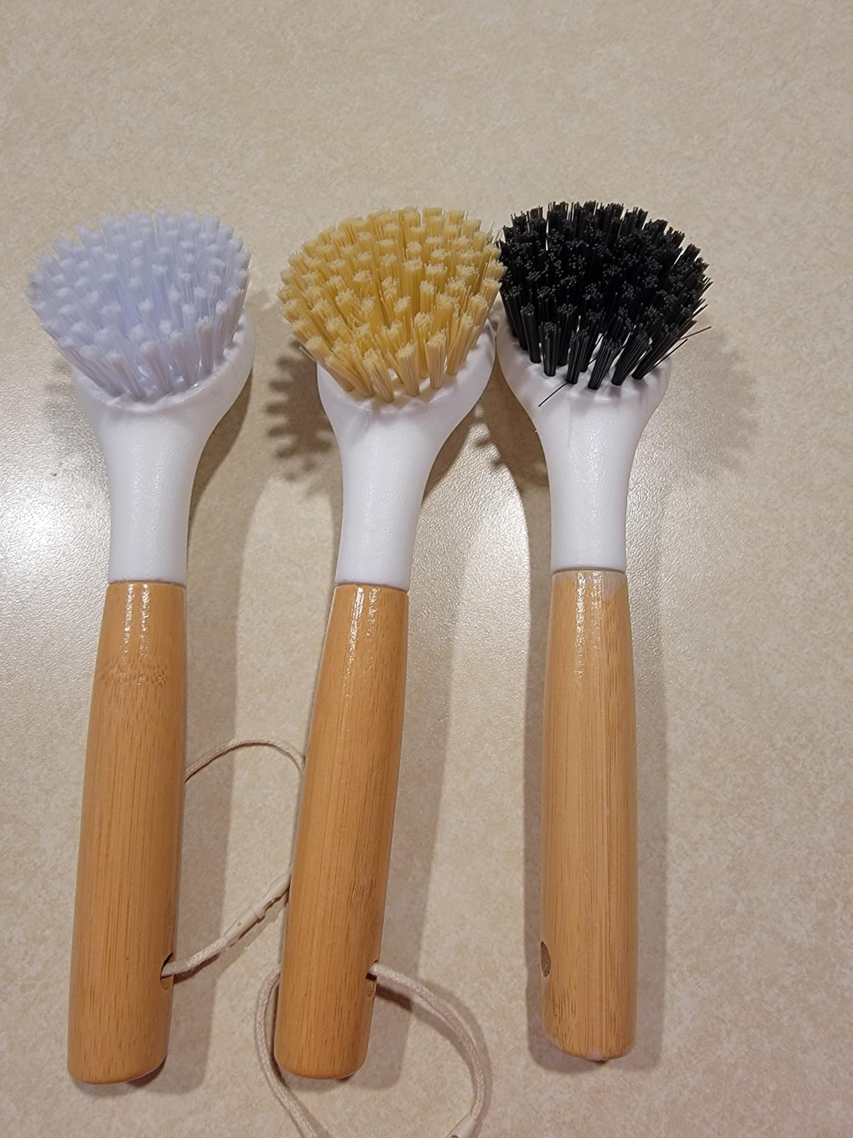 Holikme 3 Pack Dish Brush Set with Bamboo Handle, Kitchen Brushes for Cleaning Pot, Sink and Stove, Skillet Scrubber with Tough Bristles for Cast Iron Grill Pan, Yellow White Black - Customer Photo 1