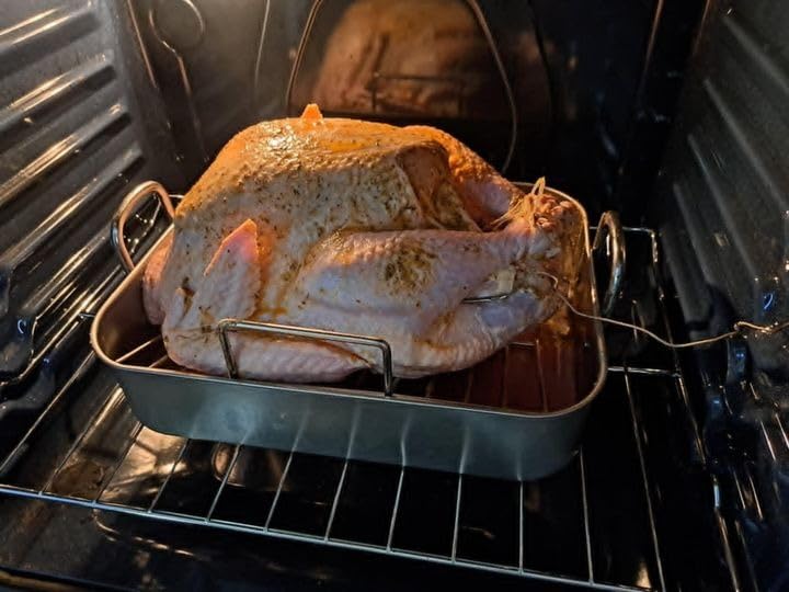 Roasting Pan, EWFEN 17*13 Inch Stainless Steel Turkey Roaster with Rack - Deep Broiling Pan & V-shaped Rack & Flat Rack, Non-toxic & Heavy Duty, Great for Thanksgiving Christmas Roast Chicken Lasagna - Customer Photo 2