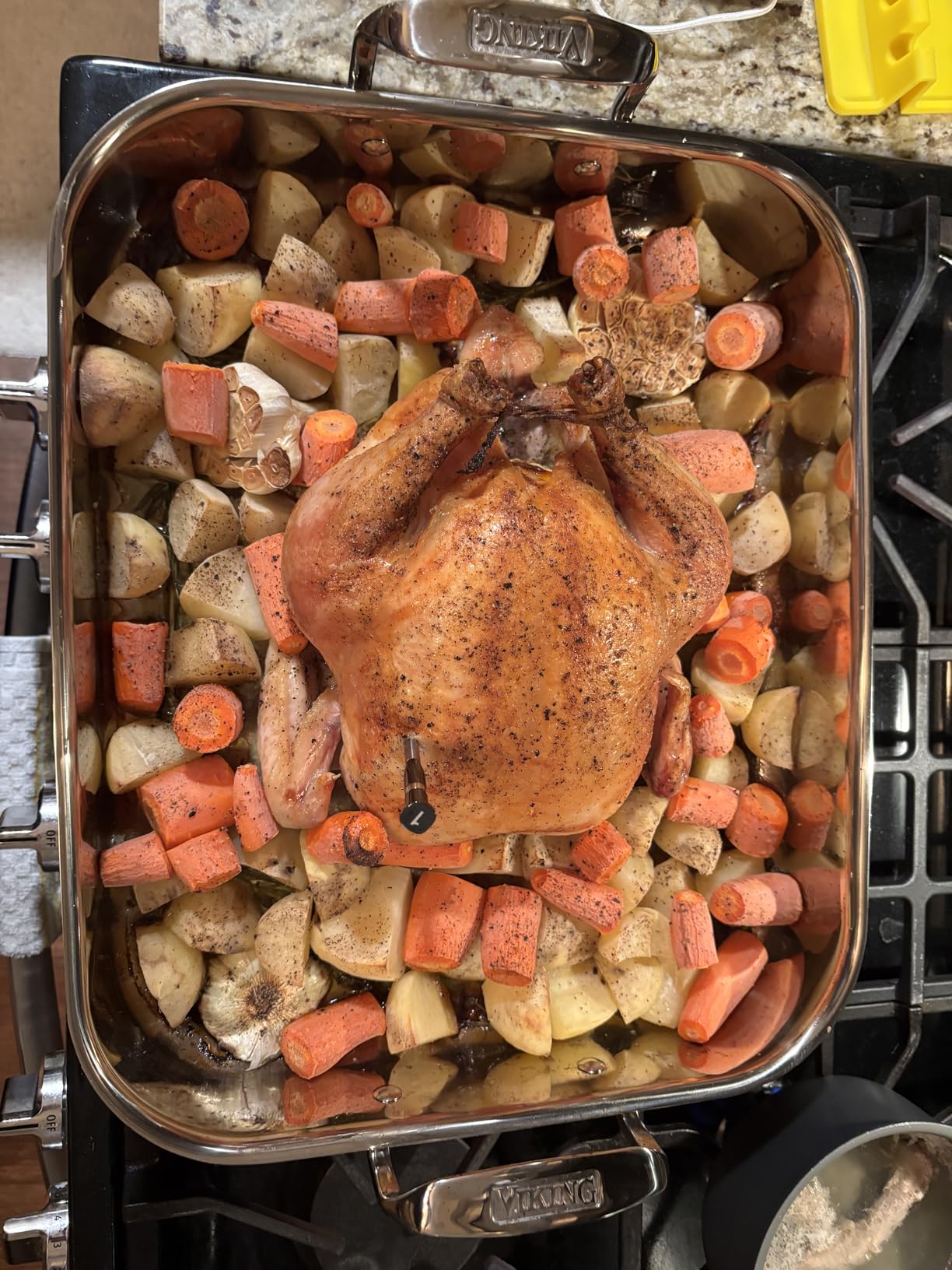 Viking 3-Ply Stainless Steel Roasting Pan with Non Stick Rack, 16 x 13 Inch Kitchen Cookware, Great for Turkey, Includes Probe Thermometer, Dishwasher and Oven Safe, Induction Ready, Silver - Customer Photo 1