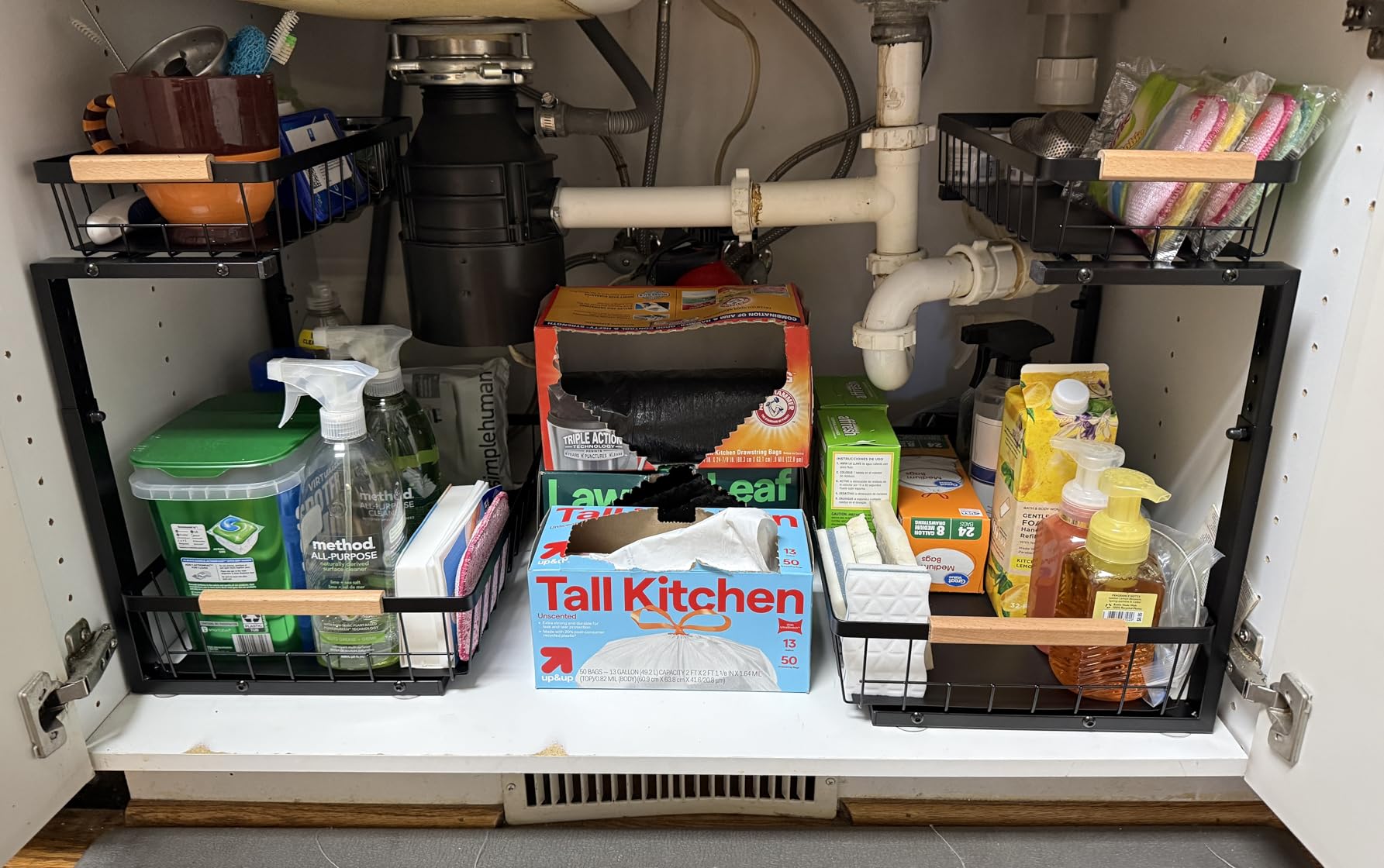 Kitstorack Under Sink Organizer, 2 Tier Under the Sink Storage, Slide out Pull out Cabinet Organizer Shelf, Metal Sliding Drawer for Kitchen Bathroom Pantry Closet Organization Rack, Black, 2 Pack Customer Review Kitstorack Under Sink Organizer, 2 Tier Under the Sink Storage, Slide out Pull out Cabinet Organizer Shelf, Metal Sliding Drawer for Kitchen Bathroom Pantry Closet Organization Rack, Black, 2 Pack - Customer Photo 1