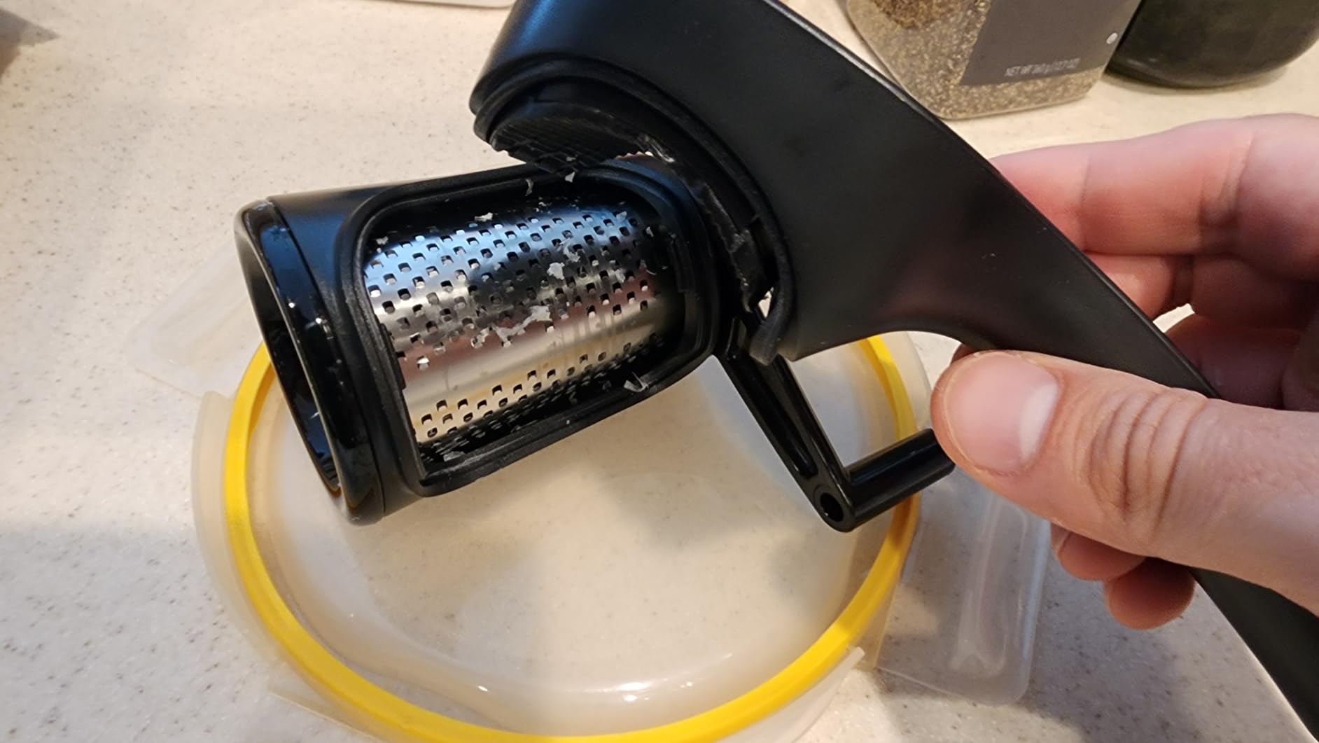 Microplane Professional Handheld Rotary Cheese Grater in Black - Easy-to-Clean, Large Capacity, Ergonomic Design for Left & Right-Handed Use, Perfect for Hard Cheese, Chocolate, Nuts, Vegetables - Customer Photo 2
