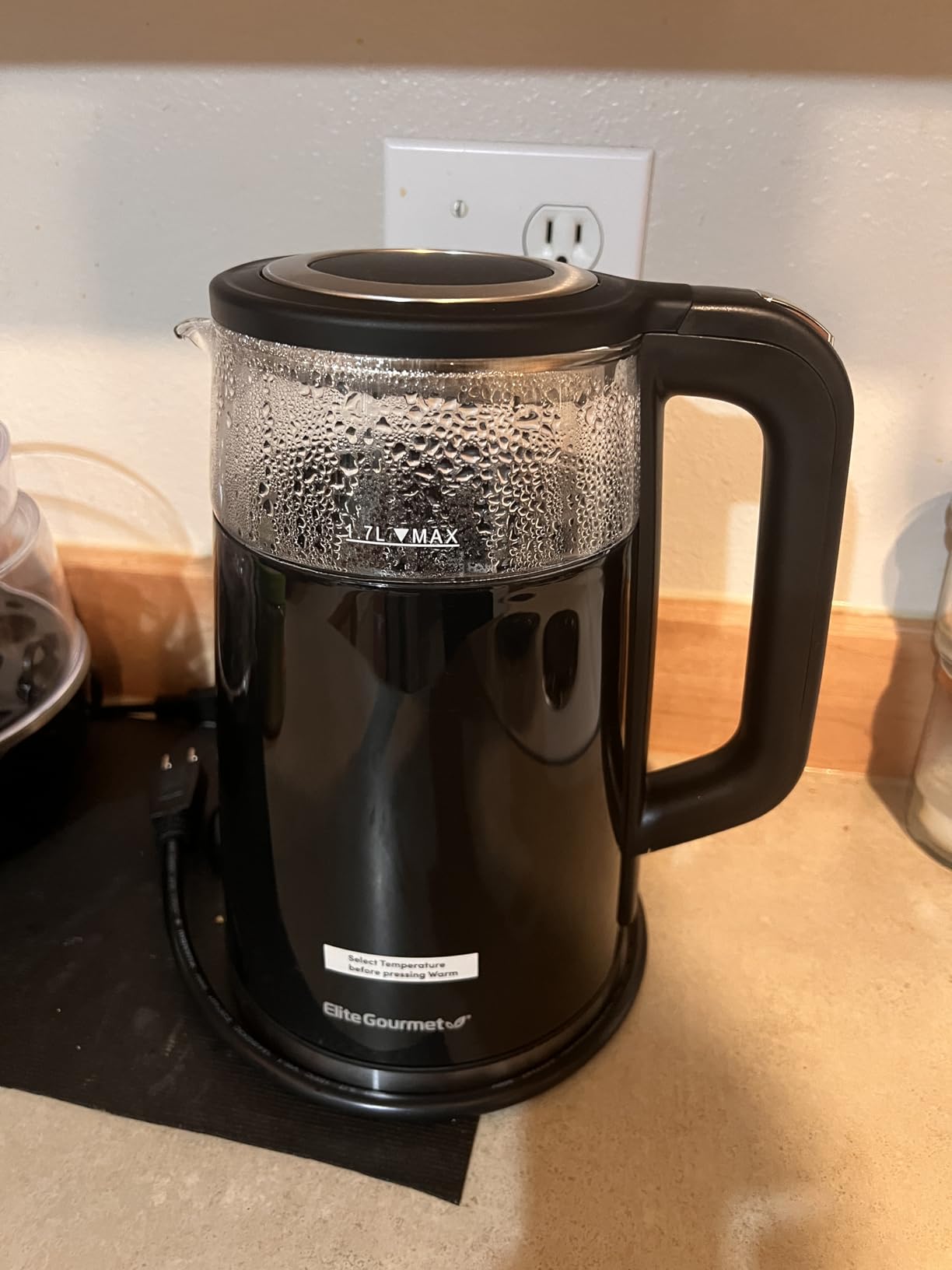 Elite Gourmet EKT8717 1.7L Dual Wall Cool Touch Electric Tea Kettle, Borosilicate Glass, 304 Stainless Steel Interior, Programmed Digital Touchscreen, Keep Warm, Auto Off & Audible Indicator, Black - Customer Photo 1