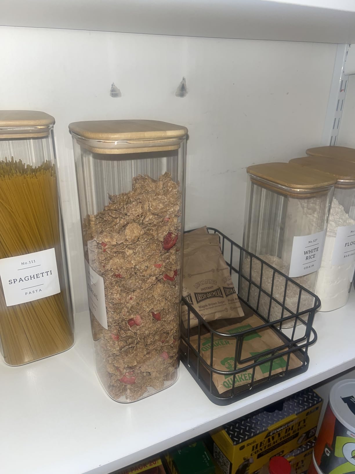 6 Pack Square Kitchen Storage Jars with Airtight Bamboo Lids and 132 Pantry Labels - 35oz Glass Canisters With Wood Lids - Food Storage Containers for Coffee, Cookie, Tea, Spice - Customer Photo 2