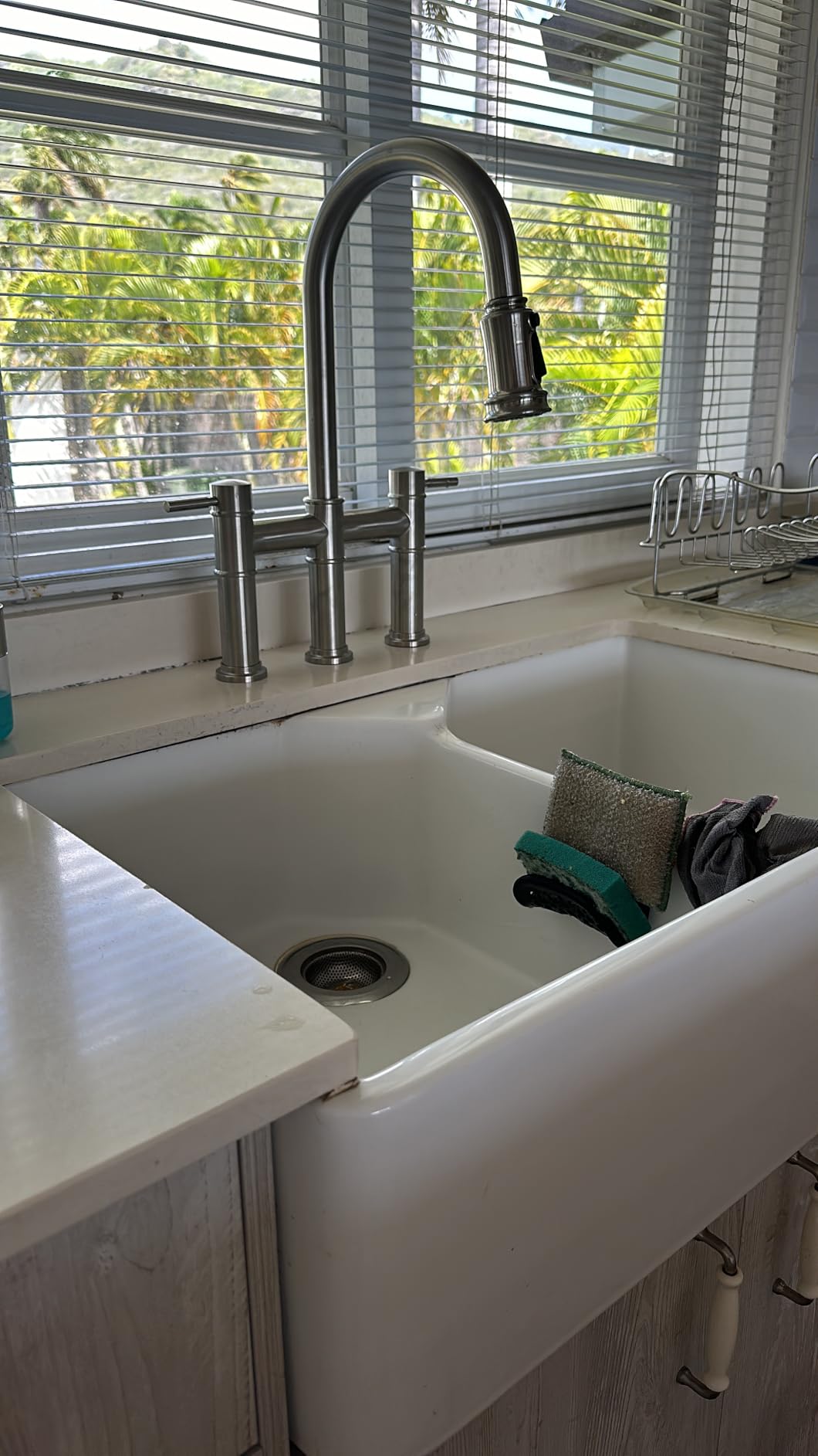 Bridge Faucet for Kitchen Sink: iVIGA Black Farmhouse 3 Hole Kitchen Faucet with Pull Down Sprayer (3 Spray Modes) - 2 Handle High Arc Brass Faucet with 360° Swivel, with Supply Lines - Customer Photo 2