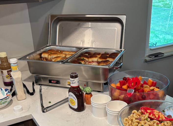 Electric Chafing Dish Buffet Set, 9 QT Buffet Servers and Warmers Stainless Steel, Commercial Food Warmer with 1 Full-Size Pan & 2 Half-Size Pan, Temperature Control Display for Parties, Catering Customer Review Best Electric Chafing Dishes