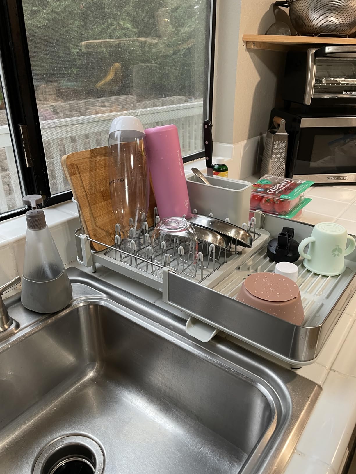 Joseph Joseph Extend Steel Expandable Dish Drying Rack with Removable Cutlery Holder Swivel Draining Spout, Stainless Steel - Customer Photo 1