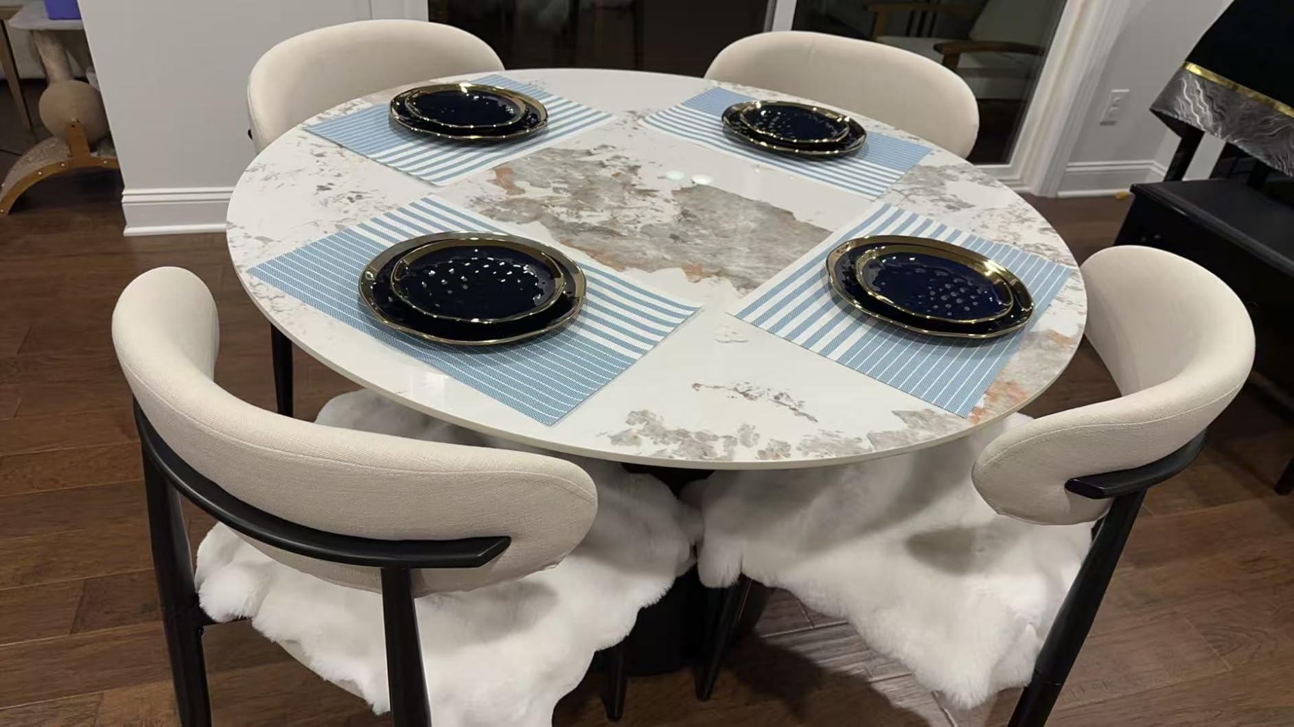 POVISON Round Dining Table for 6, Modern Marble Dining Room Table 59