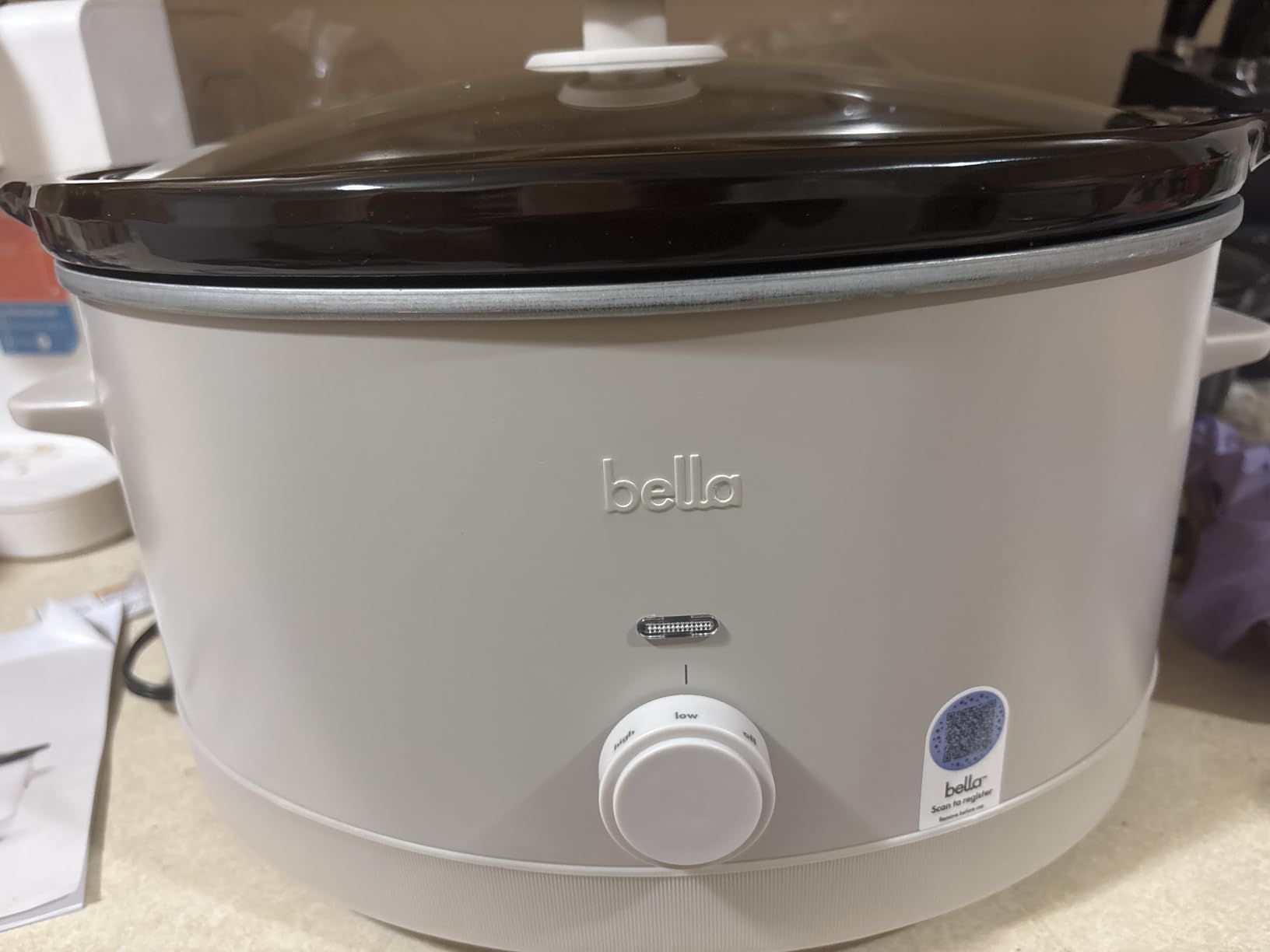 bella 6.0 Qt Manual Slow Cooker, Ceramic Nonstick Coating, 3 Temperature Settings, Dishwasher Safe Stoneware Pot and Tempered Glass Lid, Cool Touch Handles & Tangle Free Cord Wrap, Oatmilk - Customer Photo 2