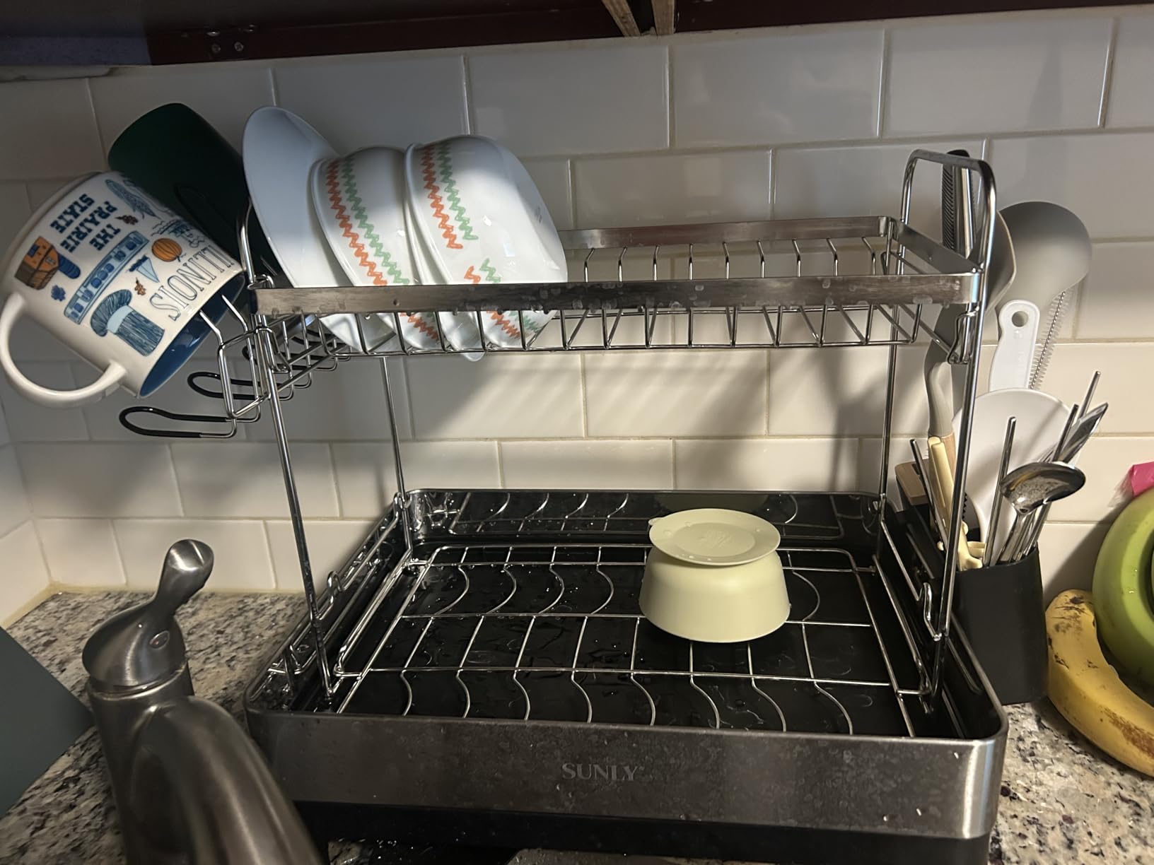 SUNLY 2 Tier Dish Drying Rack, Extra Large Dish Rack, Multifunctional Large Dish Drainers for Kitchen Counter, 304 Stainless Steel Kitchen Drying Rack, Bowl Drying Rack, Extendable Drain Spout, Black - Customer Photo 1