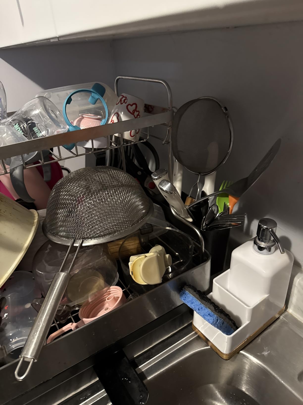SUNLY 2 Tier Dish Drying Rack, Extra Large Dish Rack, Multifunctional Large Dish Drainers for Kitchen Counter, 304 Stainless Steel Kitchen Drying Rack, Bowl Drying Rack, Extendable Drain Spout, Black - Customer Photo 2