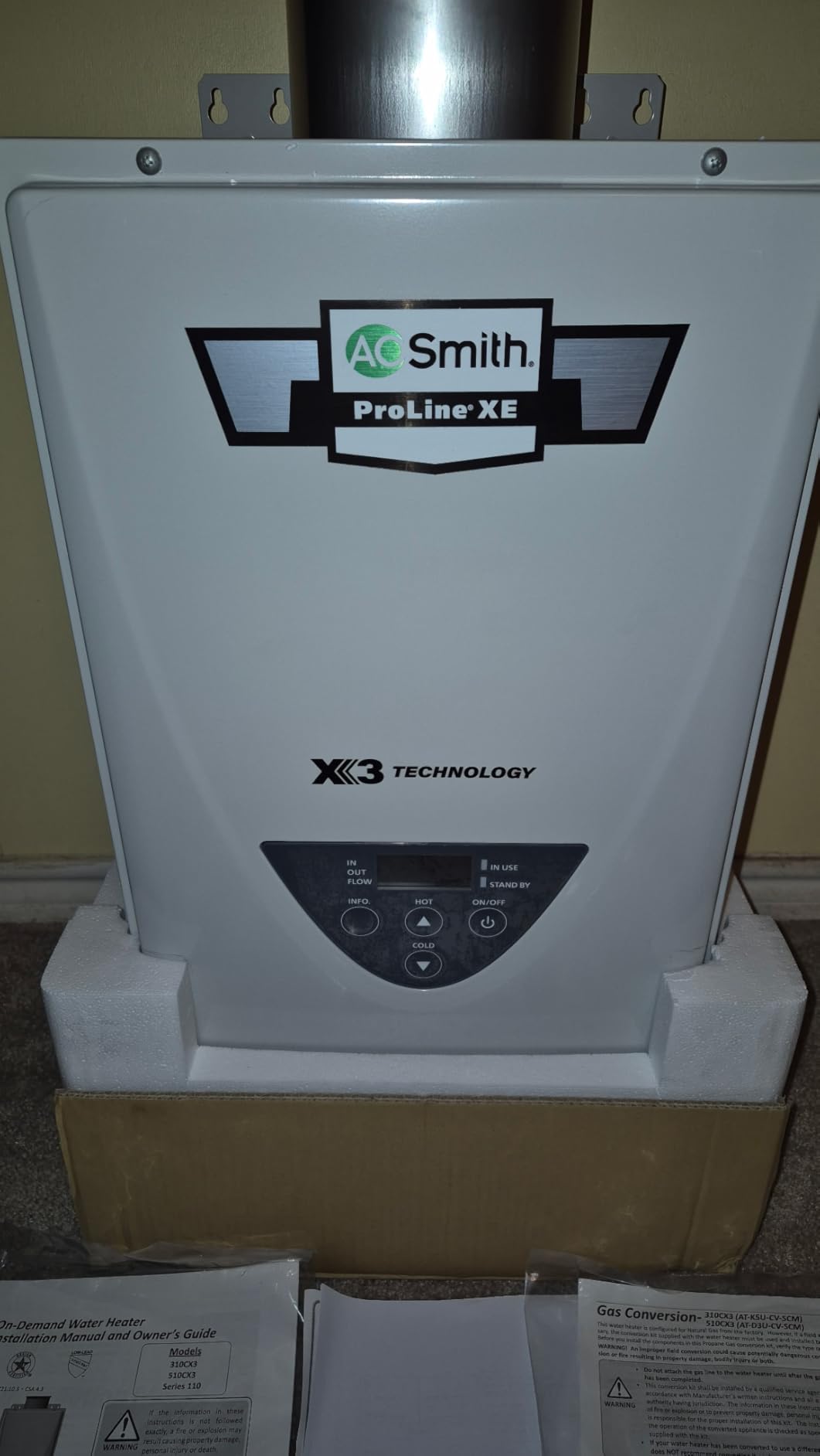 A. O. Smith Tankless Water Heater Gas - On Demand Hot Water - Indoor - 8 GPM - Non-Condensing Natural Gas with X3 Scale Prevention Technology - 190,000 BTU ProLine XE Concentric Vent - ATI-310CX3 Customer Review A. O. Smith Tankless Water Heater Gas - On Demand Hot Water - Indoor - 8 GPM - Non-Condensing Natural Gas with X3 Scale Prevention Technology - 190,000 BTU ProLine XE Concentric Vent - ATI-310CX3 - Customer Photo 2