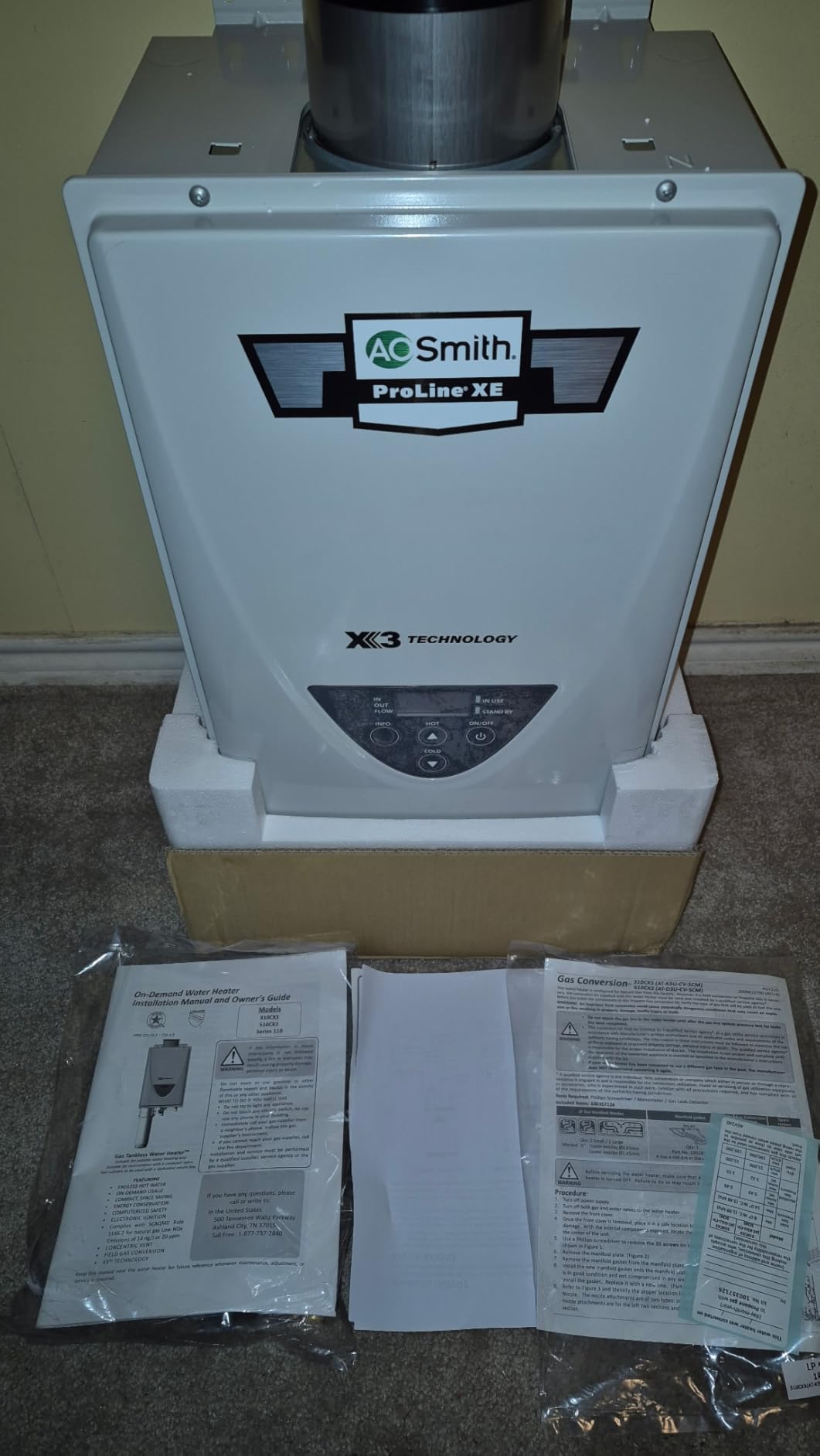 A. O. Smith Tankless Water Heater Gas - On Demand Hot Water - Indoor - 8 GPM - Non-Condensing Natural Gas with X3 Scale Prevention Technology - 190,000 BTU ProLine XE Concentric Vent - ATI-310CX3 Customer Review A. O. Smith Tankless Water Heater Gas - On Demand Hot Water - Indoor - 8 GPM - Non-Condensing Natural Gas with X3 Scale Prevention Technology - 190,000 BTU ProLine XE Concentric Vent - ATI-310CX3 - Customer Photo 4