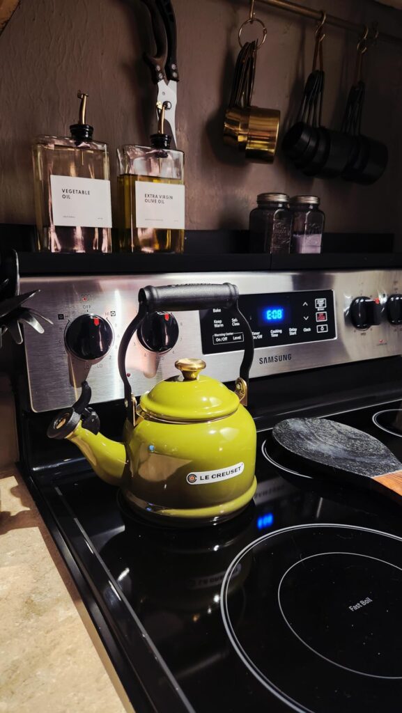 Le Creuset Enamel on Steel Demi Tea Kettle with Gold Finishes, 1.25 qt., Olive Customer Review Best Whistling Tea Kettles