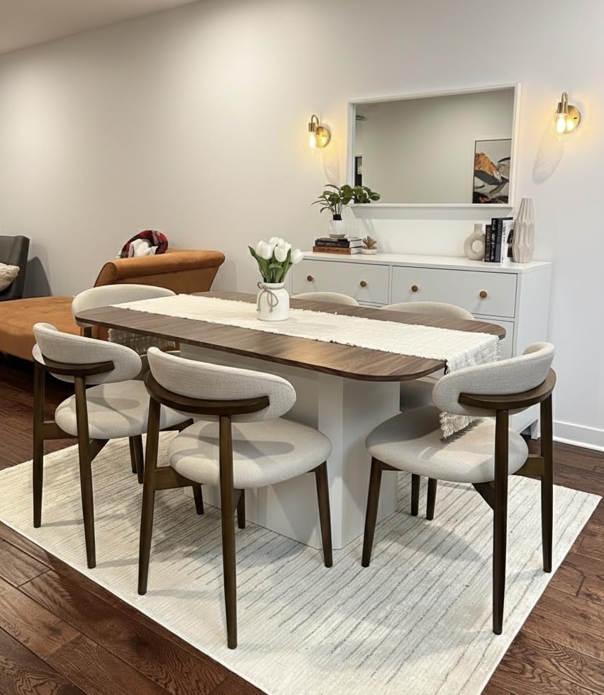 COLAMY Wooden Dining Chairs Set of 4, Modern Fabric Upholstered Kitchen Side Chairs, Farmhouse Dining Room Chair with Foot Pegs, Beige Customer Review COLAMY Wooden Dining Chairs Set of 4, Modern Fabric Upholstered Kitchen Side Chairs, Farmhouse Dining Room Chair with Foot Pegs, Beige - Customer Photo 1