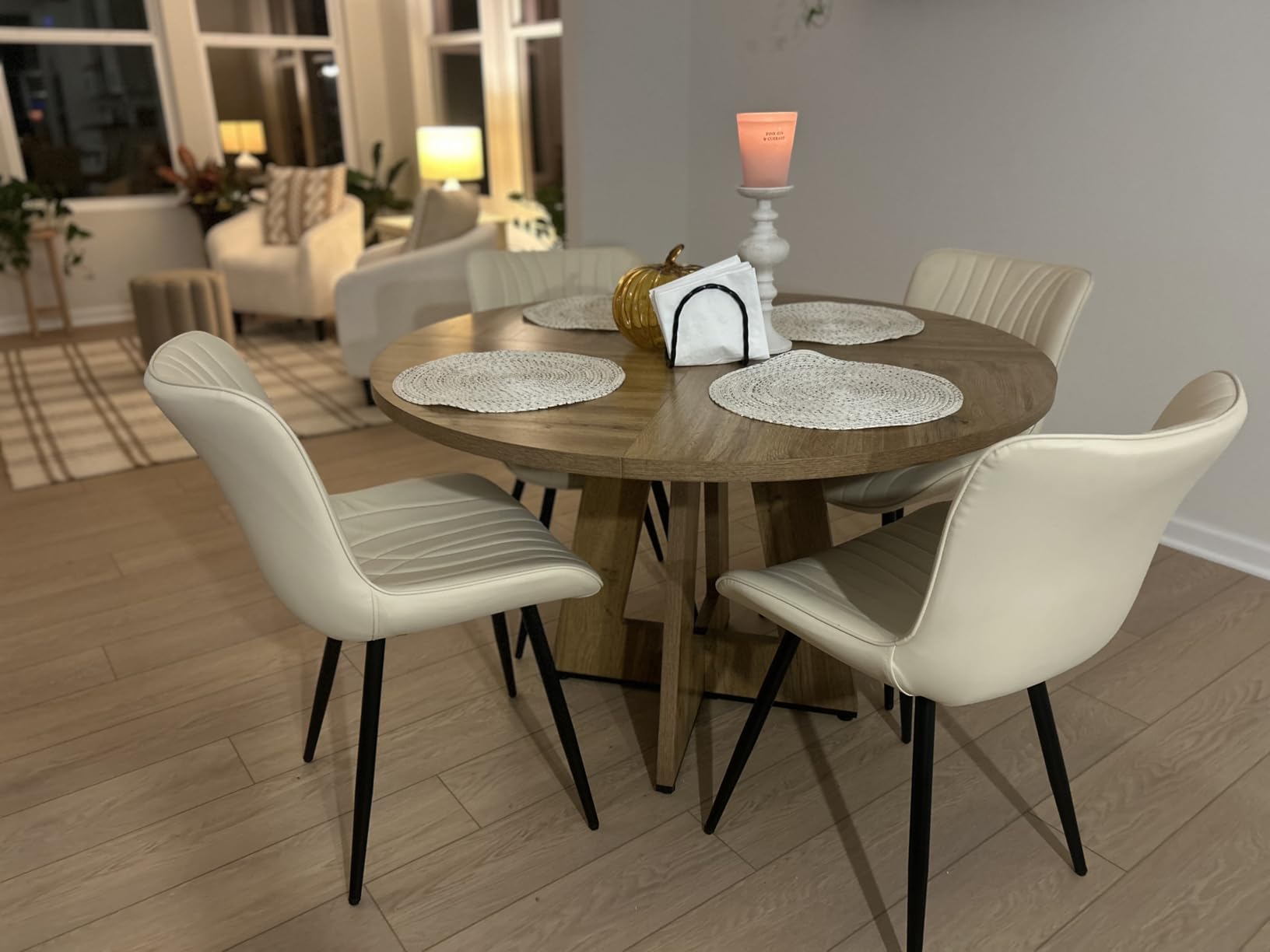 Tribesigns Farmhouse Dining Table, 47 Inch Round Dinner Table for 4, Rustic Round Dining Room Table for Home Dining Room Living Room (Wood) - Customer Photo 2