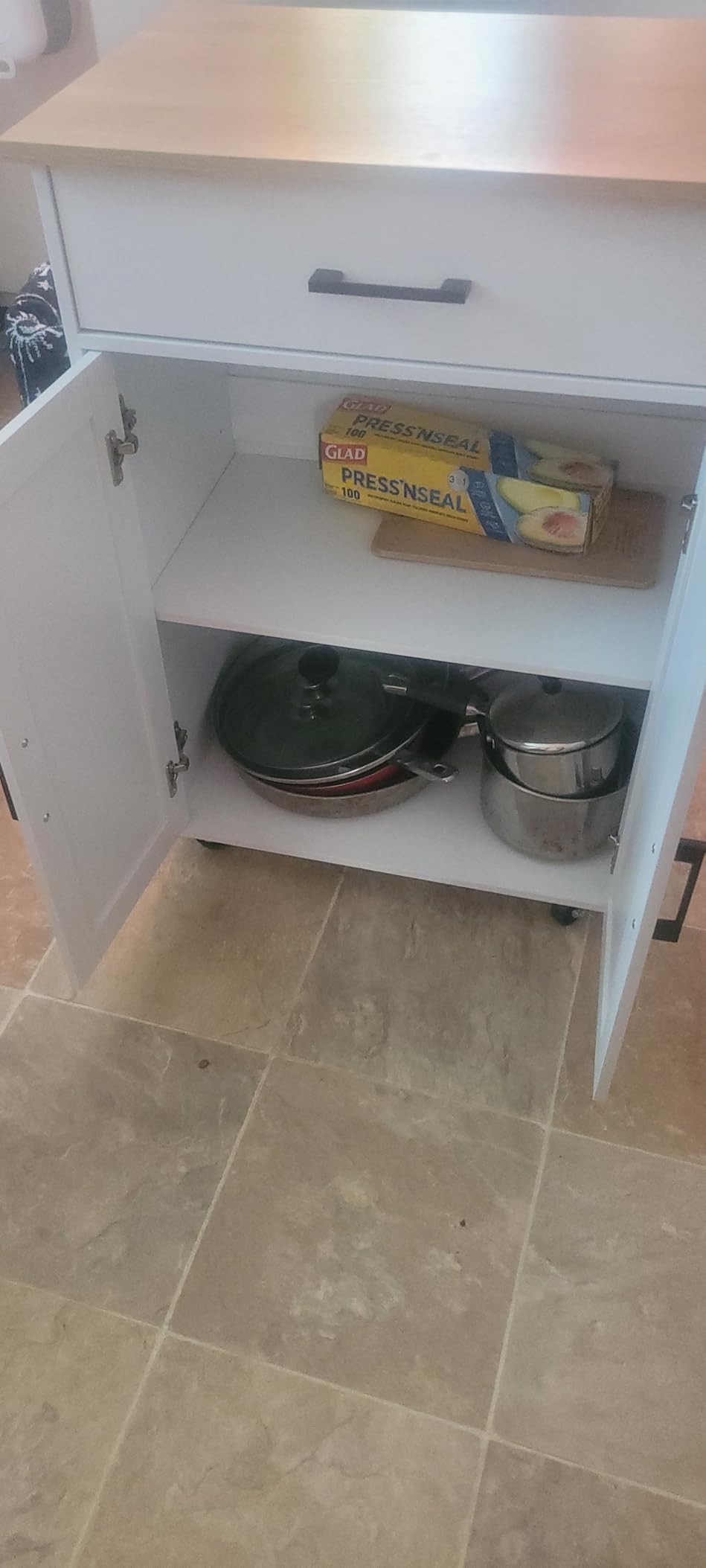 Kitchen Island on Wheels with Drop Leaf, Folding Countertop Kitchen Island Cart, Kitchen Island Table with Towel Rack, Drawer, for Kitchen, Dining Room, White and Natural KINW12501 - Customer Photo 2