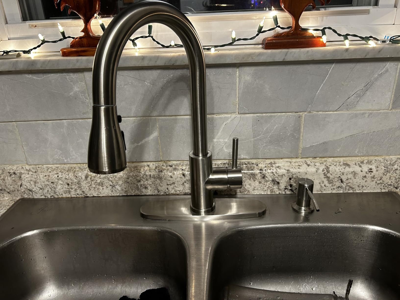 Kitchen Faucets with Pull Down Sprayer, High Arc Single Handle Stainless Steel Commercial 1 or 3 Hole Kitchen Sink Faucet for Farmhouse Camper Laundry RV Bar, Brushed Nickel Customer Review Kitchen Faucets with Pull Down Sprayer, High Arc Single Handle Stainless Steel Commercial 1 or 3 Hole Kitchen Sink Faucet for Farmhouse Camper Laundry RV Bar, Brushed Nickel - Customer Photo 1