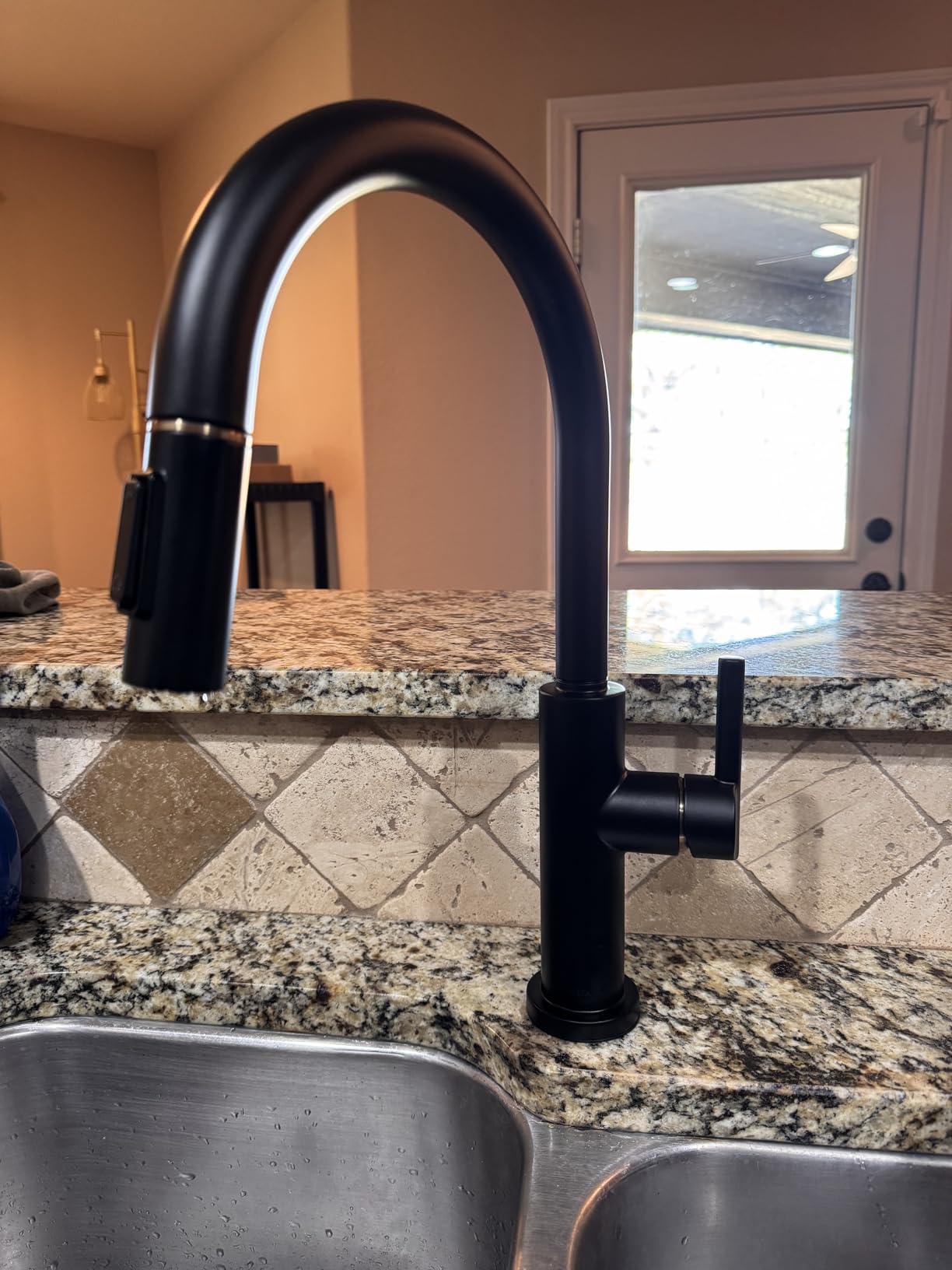 Delta Nicoli Matte Black Kitchen Faucet with Pull Down Sprayer, Bridge 3 Hole Modern Kitchen Sink Faucet, Two-Handle, Matte Black 19867LF-BL - Customer Photo 2