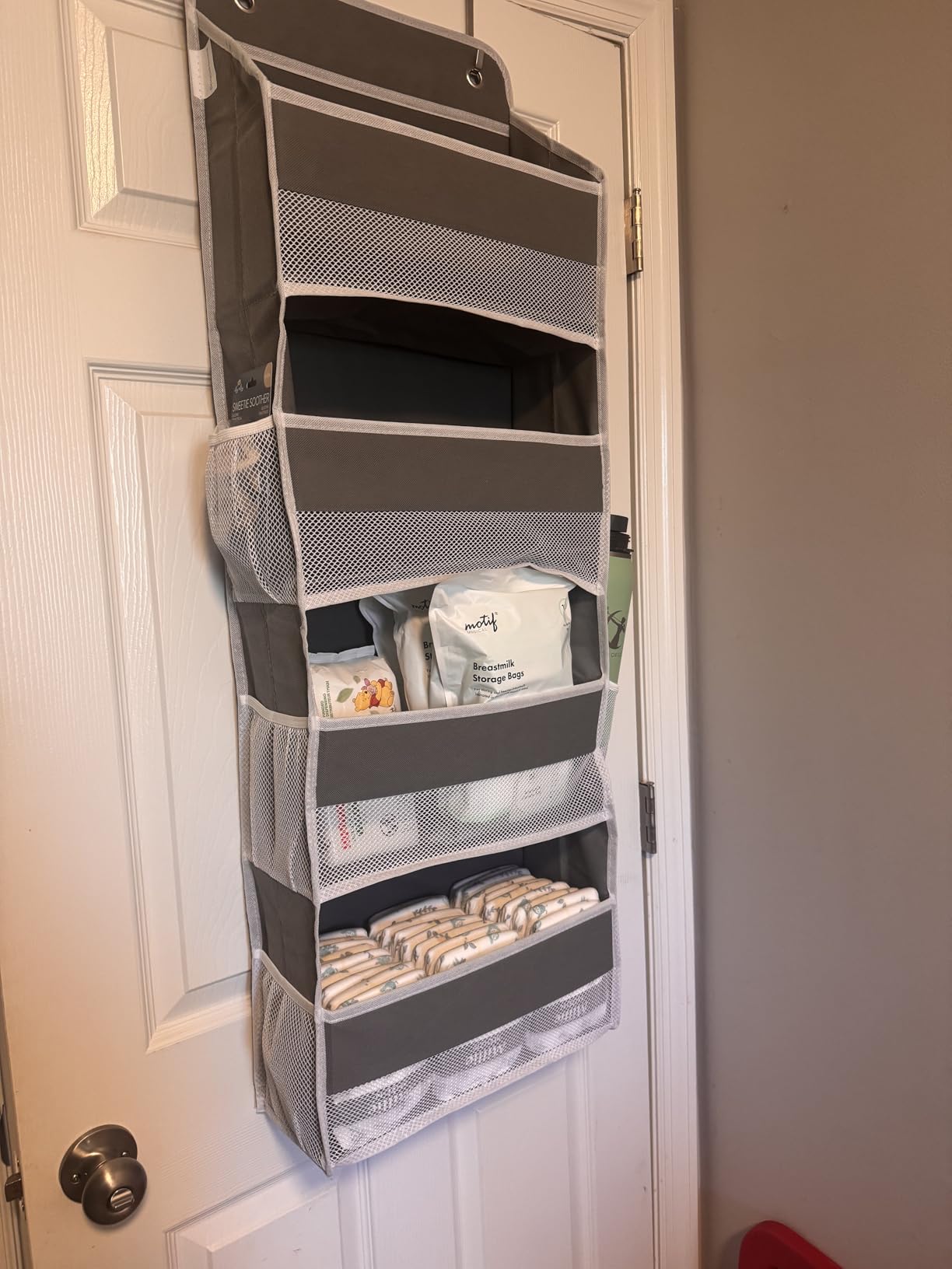 1 Pack Over The Door Organizer, Hanging Storage Organizer with Clear Window, 40lb Ultra Sturdy Large Capacity Room Organizer for Pantry Laundry Bathroom Nursery Closet Baby Essential (Grey) - Customer Photo 2
