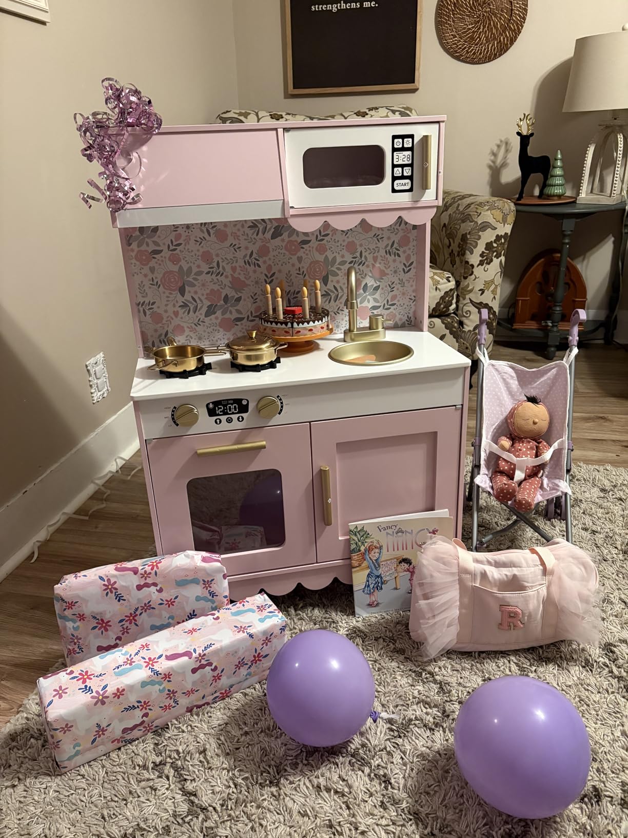 Best Choice Products Toddler Kitchen Playset, Wooden Cottage Kids Play Kitchen with 5 Accessories, Toy Storage, Scalloped Edge, and Pretend Play Microwave, Oven, Clicking Knobs - Cream customer photo 1