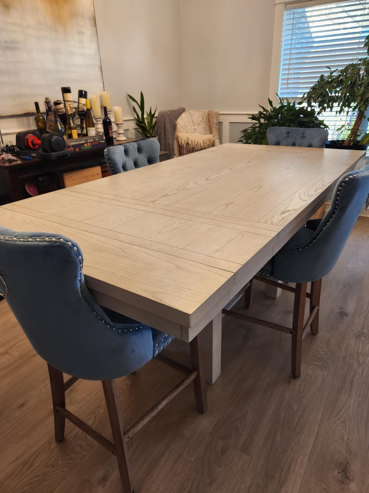 Signature Design by Ashley Robbinsdale Casual Removable Center Leaf Dining Extension Table with Trestle Base, Wood, Ash Veneer, Tabletop with Planked Effect, 2 Removable Center Leaves, Seats 8, White Customer Review Signature Design by Ashley Robbinsdale Casual Removable Center Leaf Dining Extension Table with Trestle Base, Wood, Ash Veneer, Tabletop with Planked Effect, 2 Removable Center Leaves, Seats 8, White - Customer Photo 2