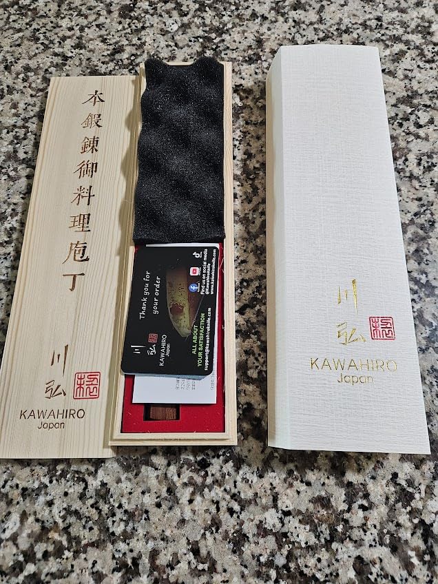 KAWAHIRO Japanese Chef Knife with SG2 Powder Steel, 8.27 inch Professional Gyuto Knife, Hand Forged Kitchen Knife with Premium Stabilized Wood Handle and Wood Gift Box - Customer Photo 5