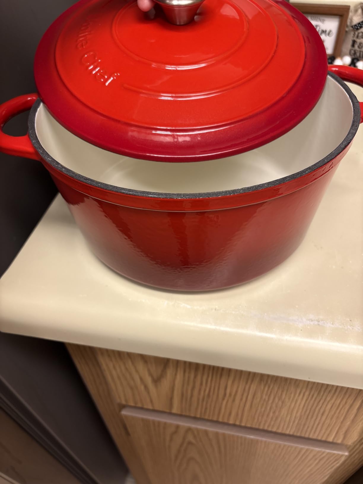 Enameled Cast Iron Dutch Oven - Umite Chef 5QT Pot with Lid & Cotton Potholders - Heavy-Duty Cookware for Bread Baking, Braising, Stews, Roasting(Cream White) - Customer Photo 2