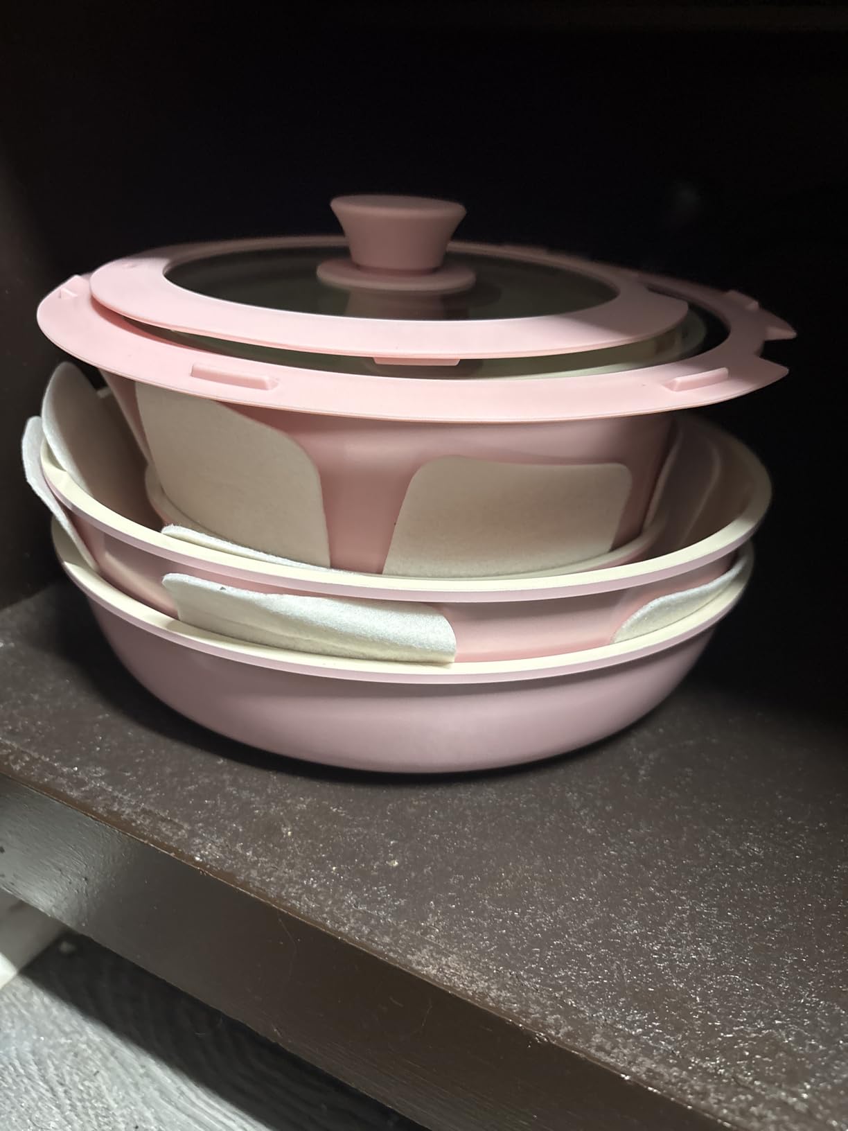 Astercook 21 Pcs Pots and Pans Non Stick Ceramic Cookware Set, Detachable Handles, RV Kitchen Cooking Set, Oven Safe, Induction Ready, Stackable, Pink - Customer Photo 2