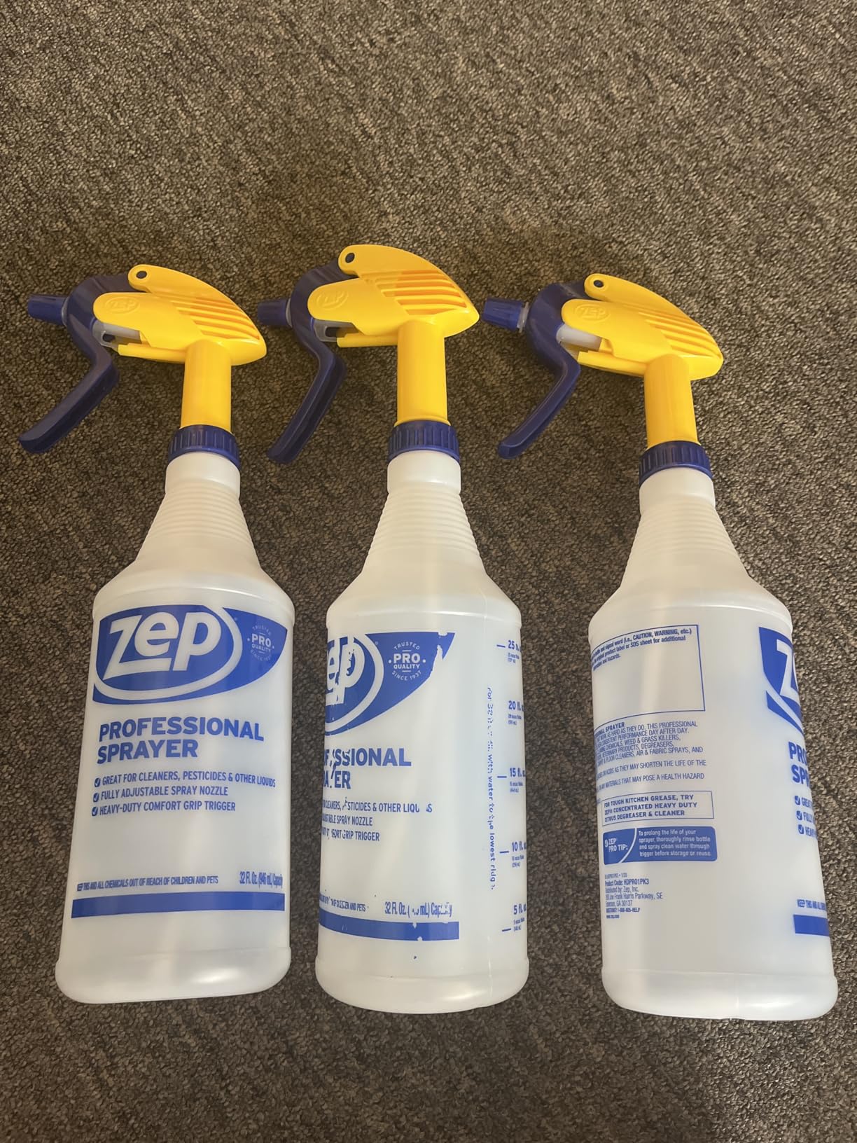 ZEP Professional Sprayer Bottle - 32 oz (Pack of 3) - HDPRO1 - Versatile Adjustable Nozzle Spray Bottles with a Fine Mist or Powerful Spray, Refillable for Diluted Concentrate - Customer Photo 1